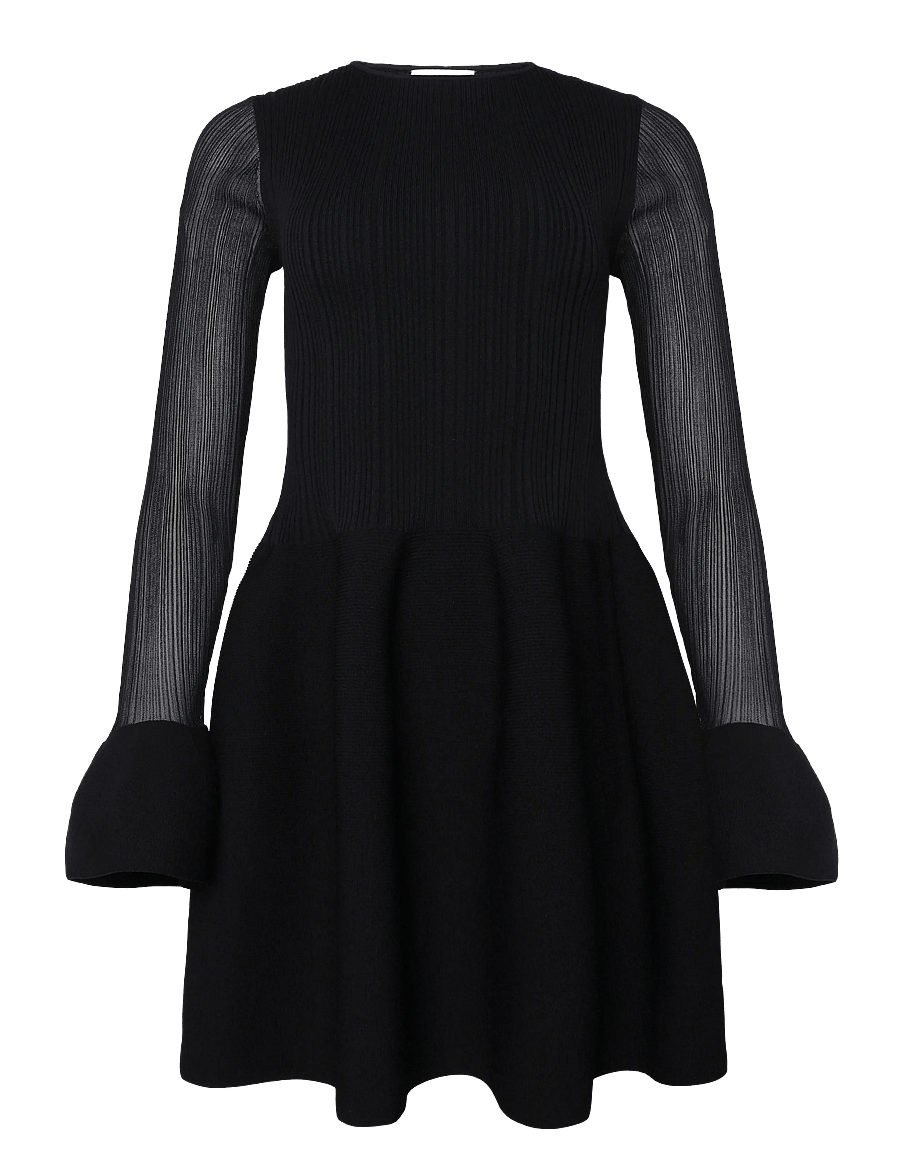 Malina - Elona Voluminous Skirt Knitted Mini Dress - kootud kleidid - black - 1