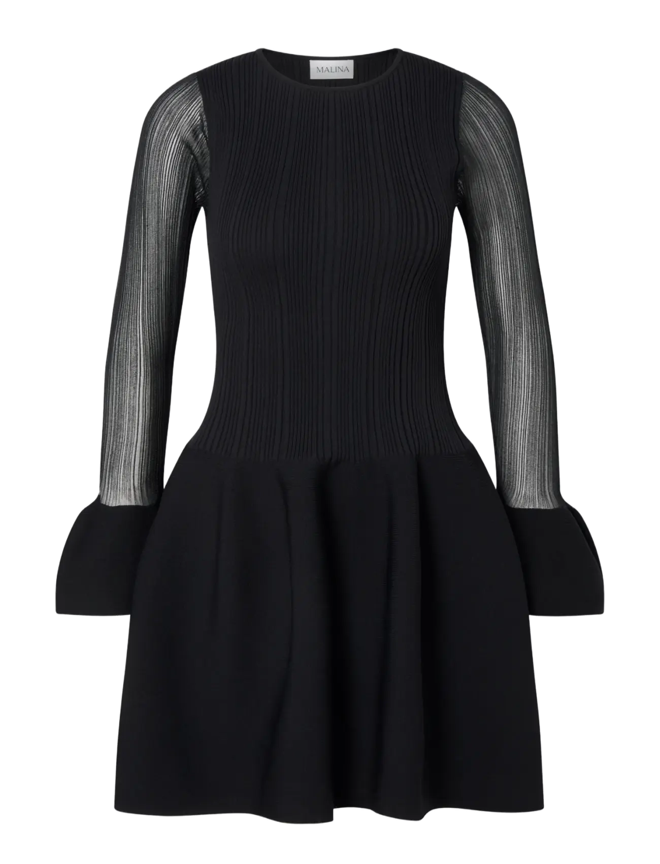 Malina - Elona Voluminous Skirt Knitted Mini Dress - stickade klänningar - black - 1