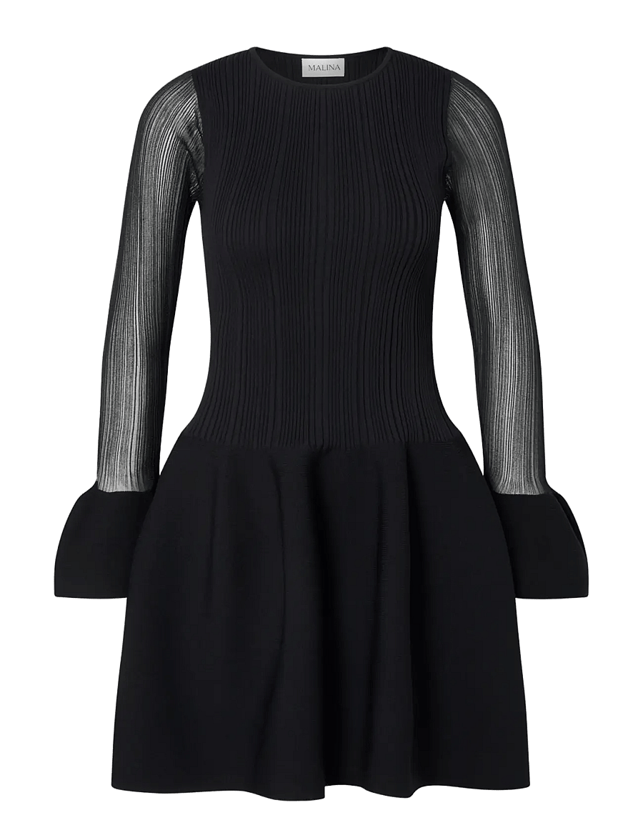 Malina - Elona Voluminous Skirt Knitted Mini Dress - stickade klänningar - black - 1