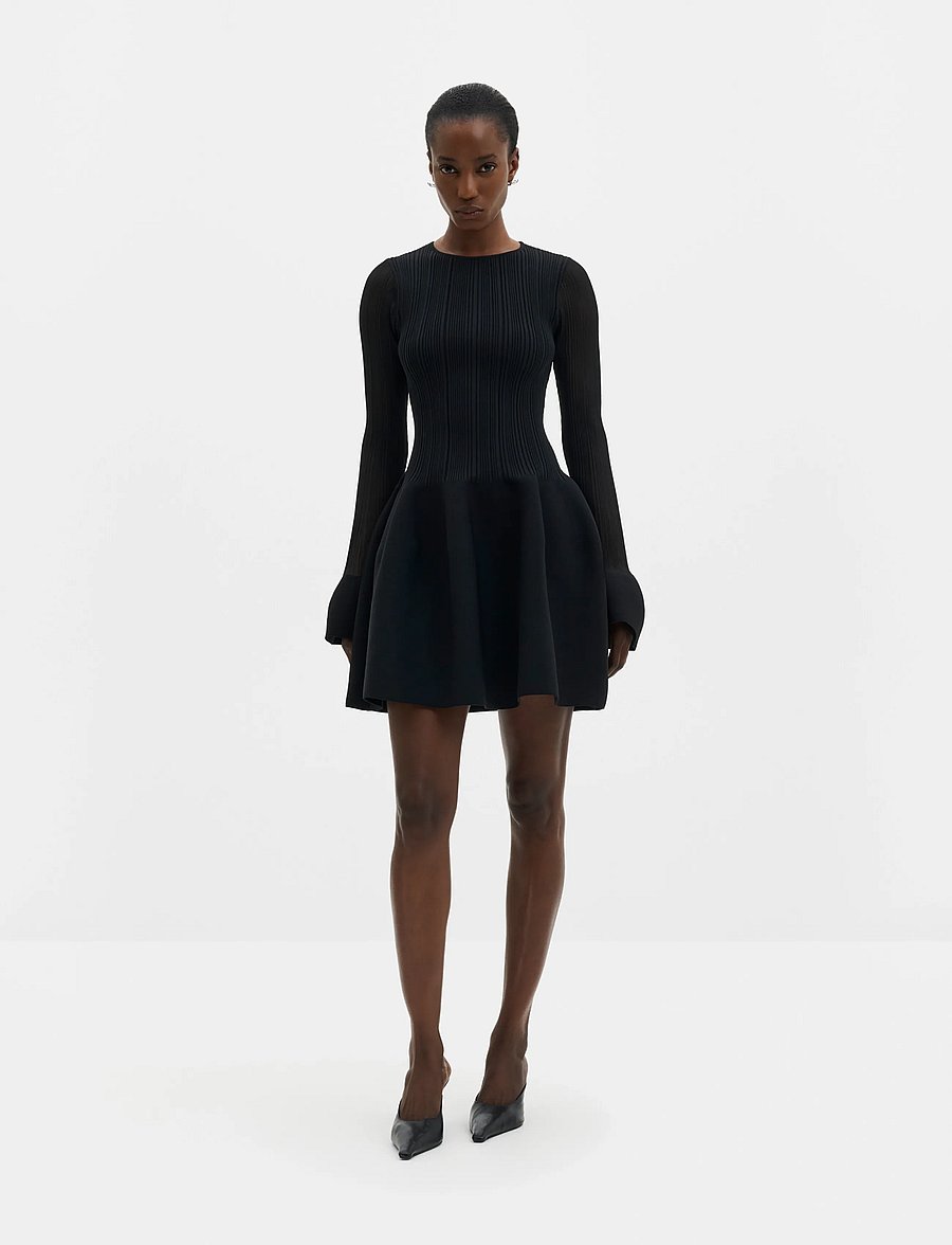 Malina - Elona Voluminous Skirt Knitted Mini Dress - stickade klänningar - black - 0