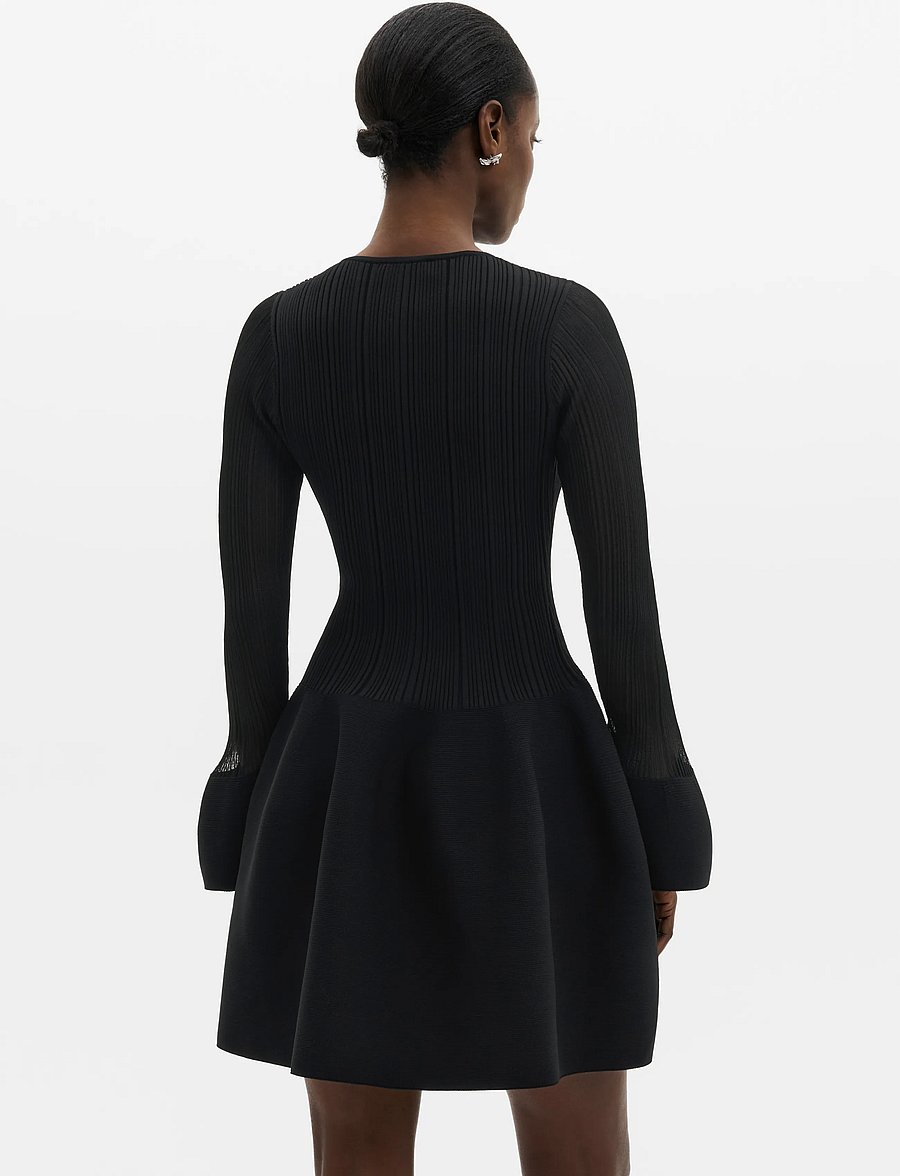Malina - Elona Voluminous Skirt Knitted Mini Dress - stickade klänningar - black - 2