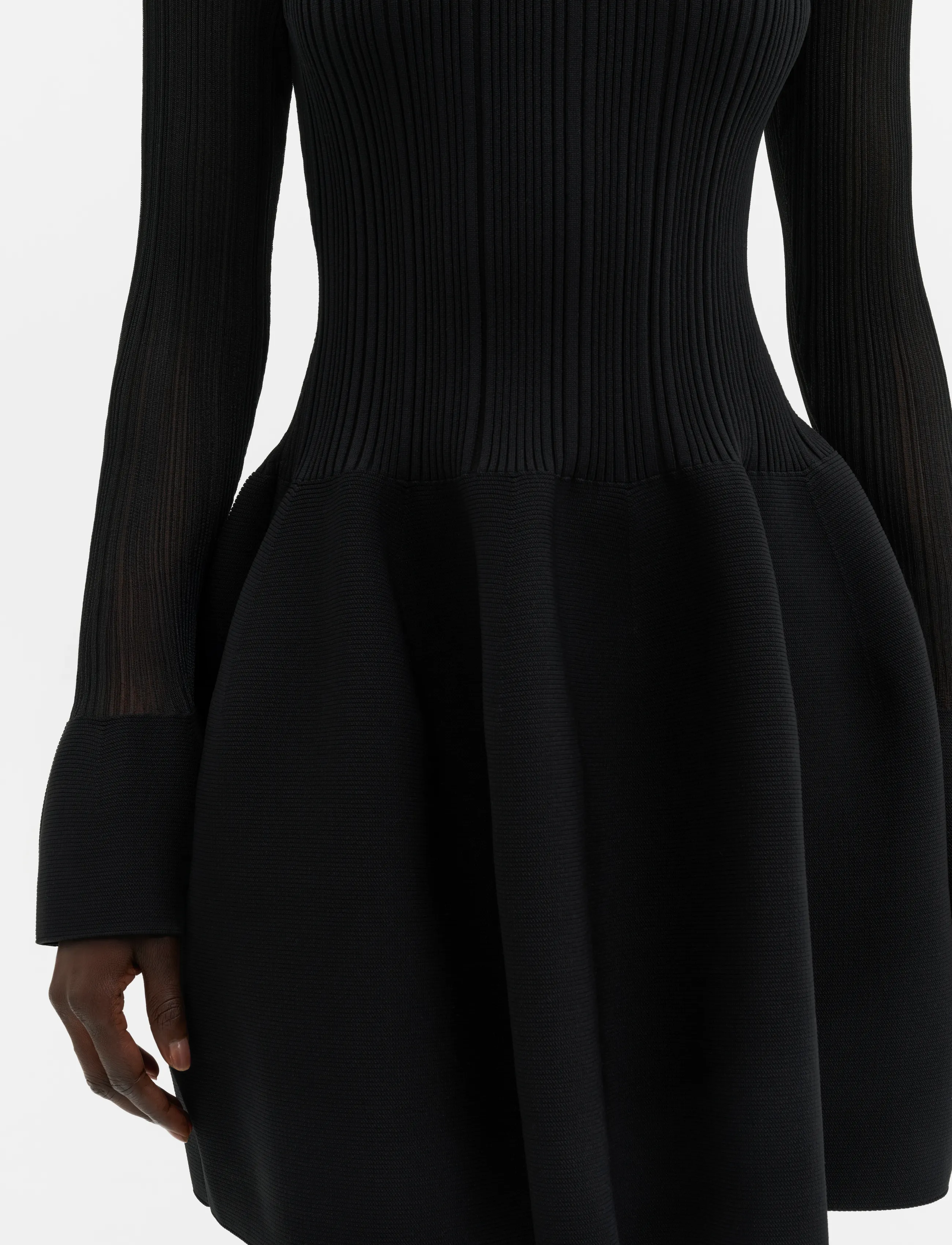 Malina - Elona Voluminous Skirt Knitted Mini Dress - stickade klänningar - black - 3