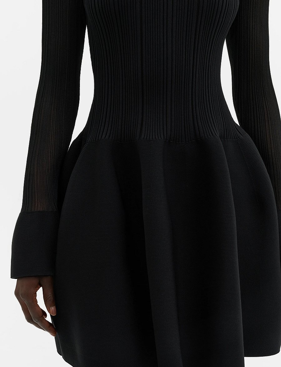 Malina - Elona Voluminous Skirt Knitted Mini Dress - stickade klänningar - black - 3