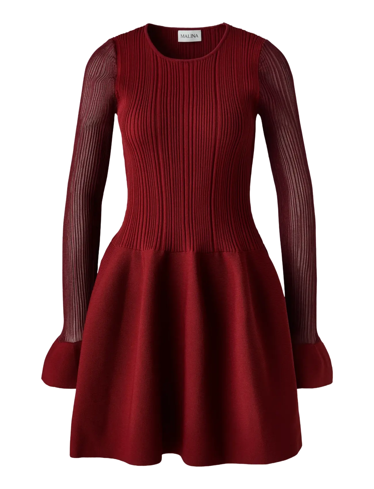 Malina - Elona Voluminous Skirt Knitted Mini Dress - strickkleider - ruby - 1