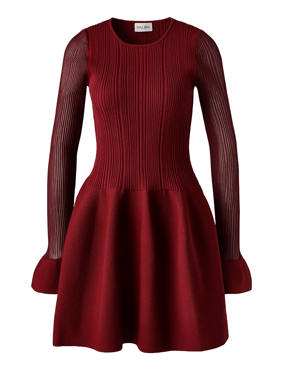 Malina - Elona Voluminous Skirt Knitted Mini Dress - strickkleider - ruby - 1