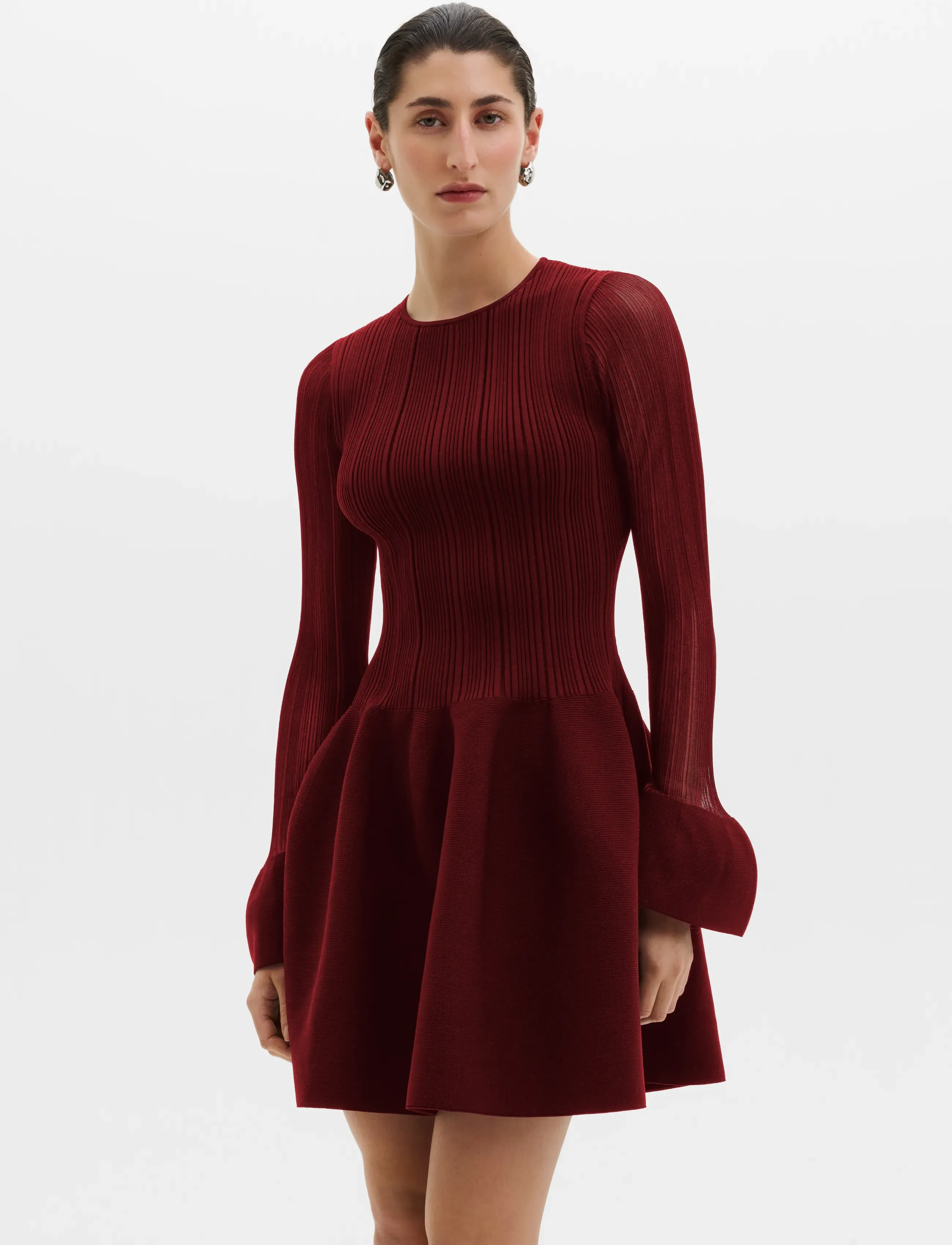 Malina Elona Voluminous Skirt Knitted Mini Dress - Strickkleider - RUBY / burgundy