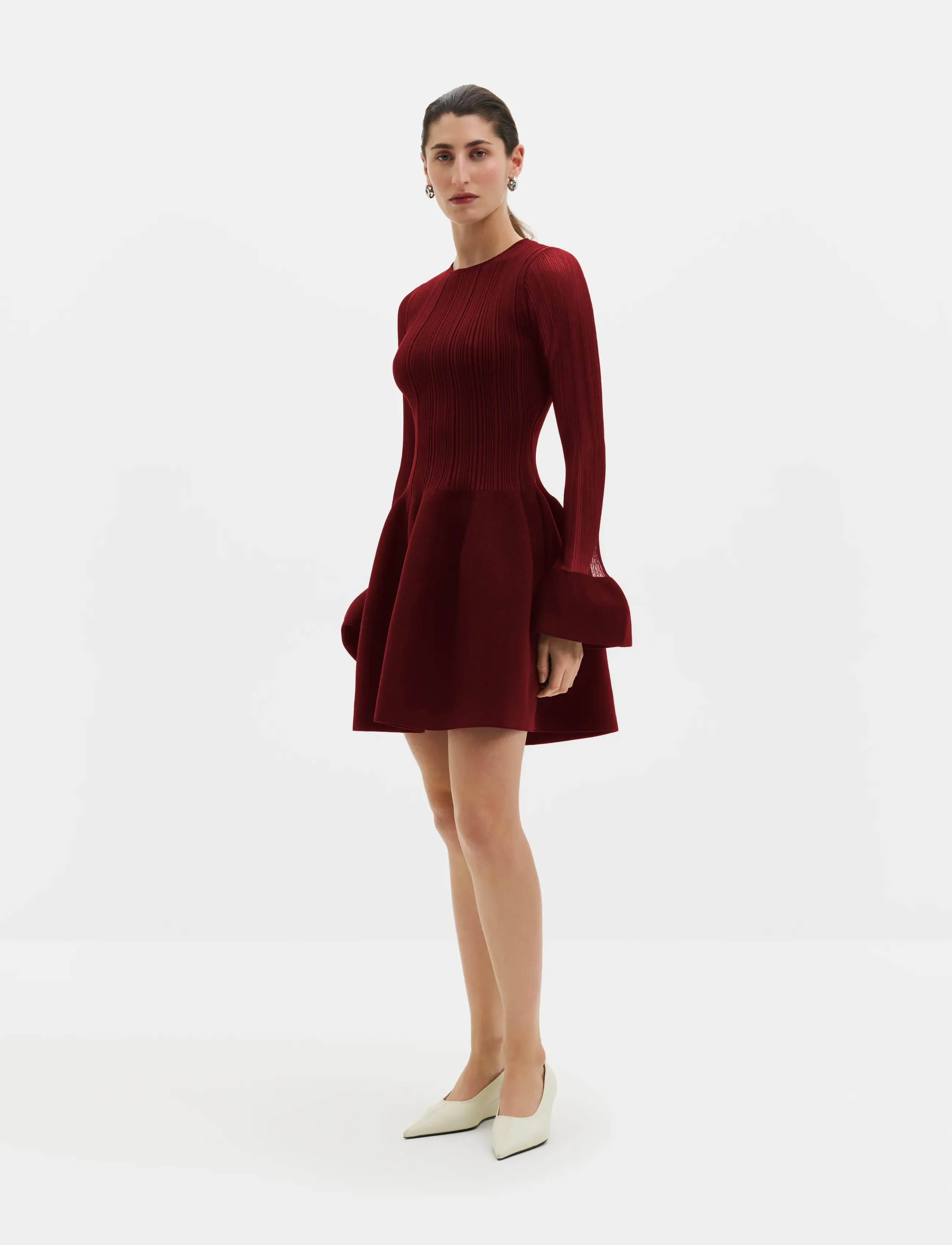 Malina - Elona Voluminous Skirt Knitted Mini Dress - strickkleider - ruby - 3