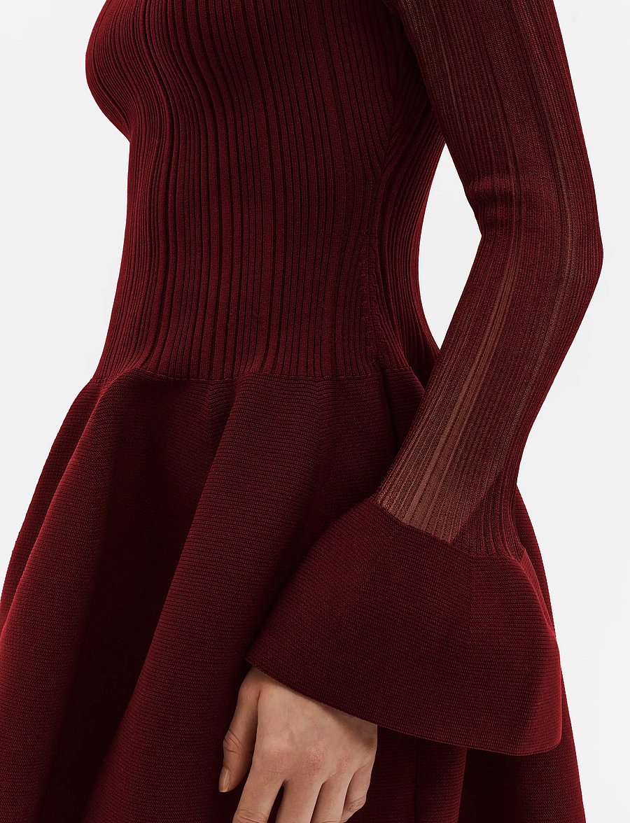 Malina - Elona Voluminous Skirt Knitted Mini Dress - strickkleider - ruby - 4