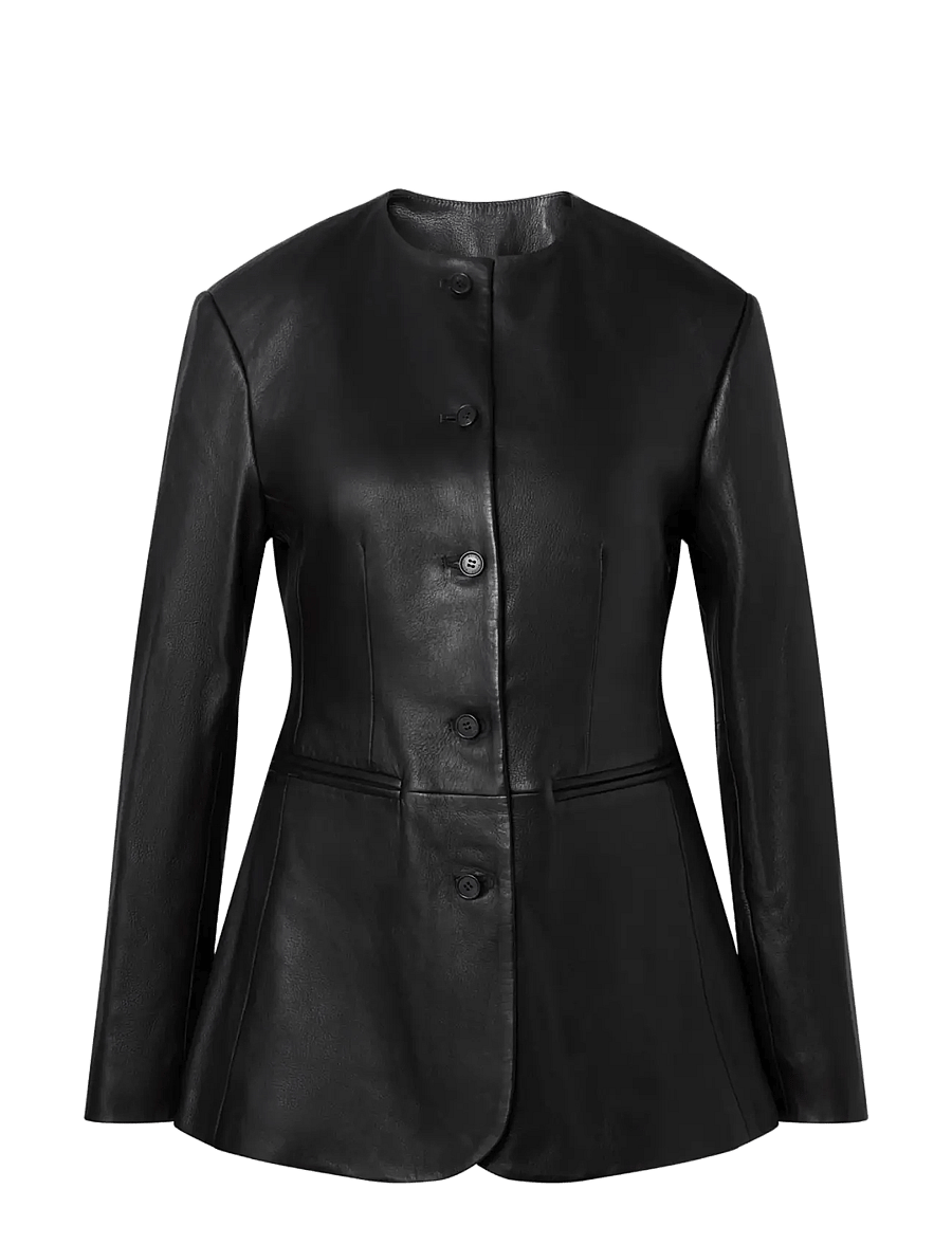 Malina - Carol Fitted Leather Blazer - enkelknäppta kavajer - black - 1