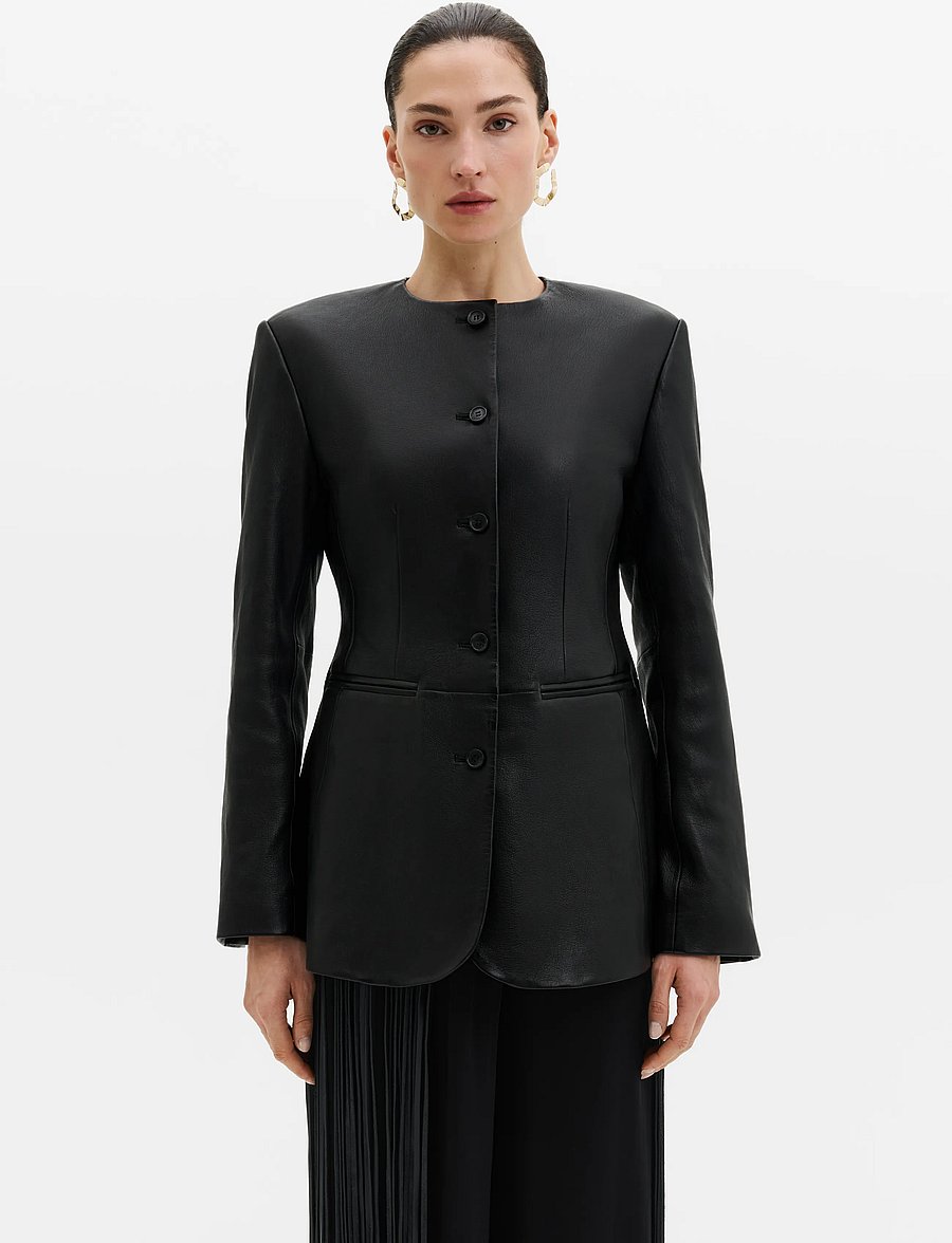 Malina - Carol Fitted Leather Blazer - enkelknäppta kavajer - black - 0