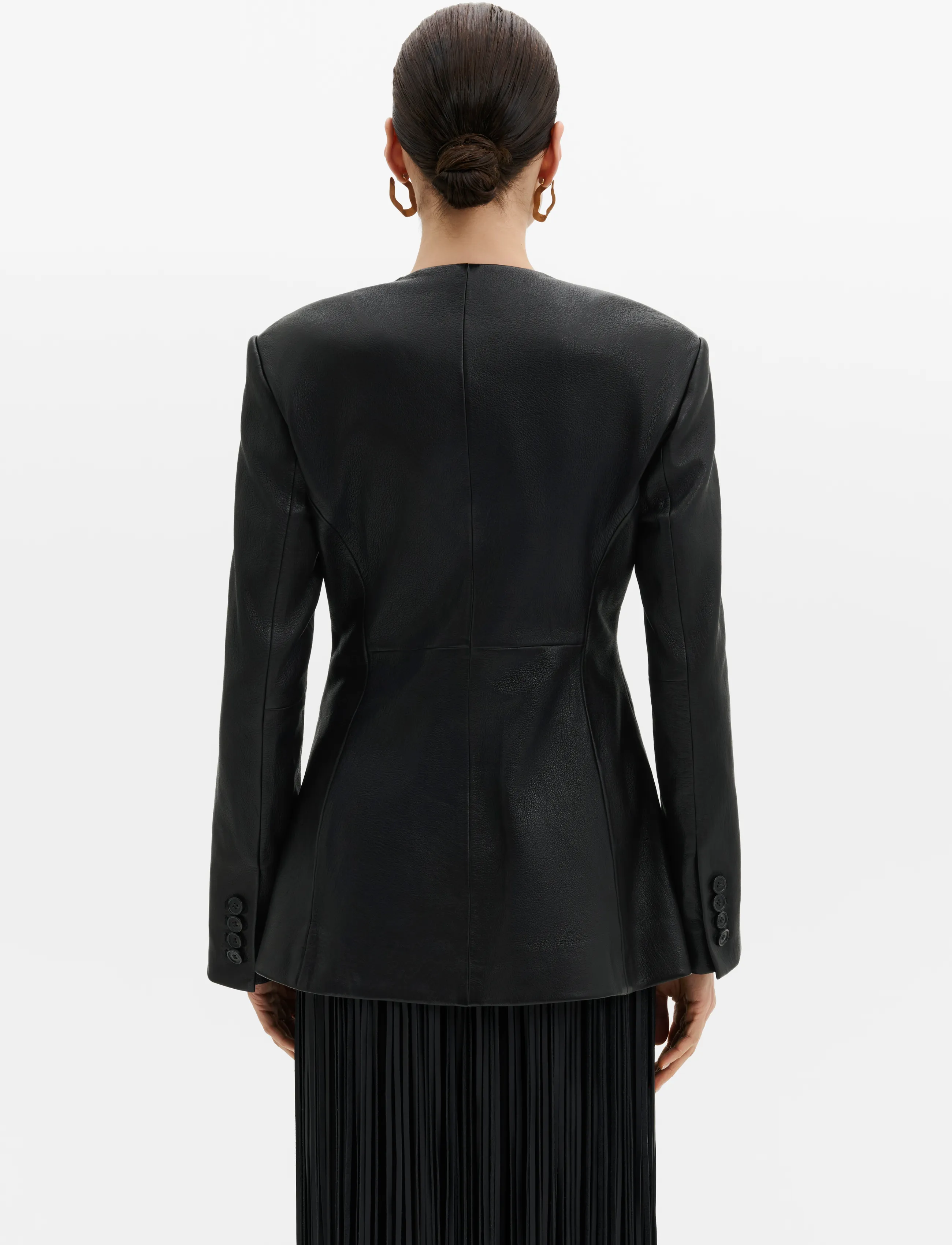 Malina - Carol Fitted Leather Blazer - enkelknäppta kavajer - black - 2