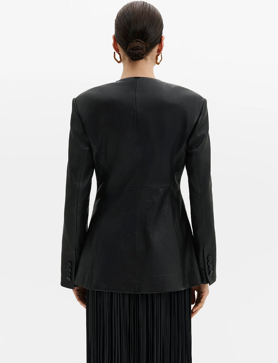 Malina - Carol Fitted Leather Blazer - enkelknäppta kavajer - black - 2
