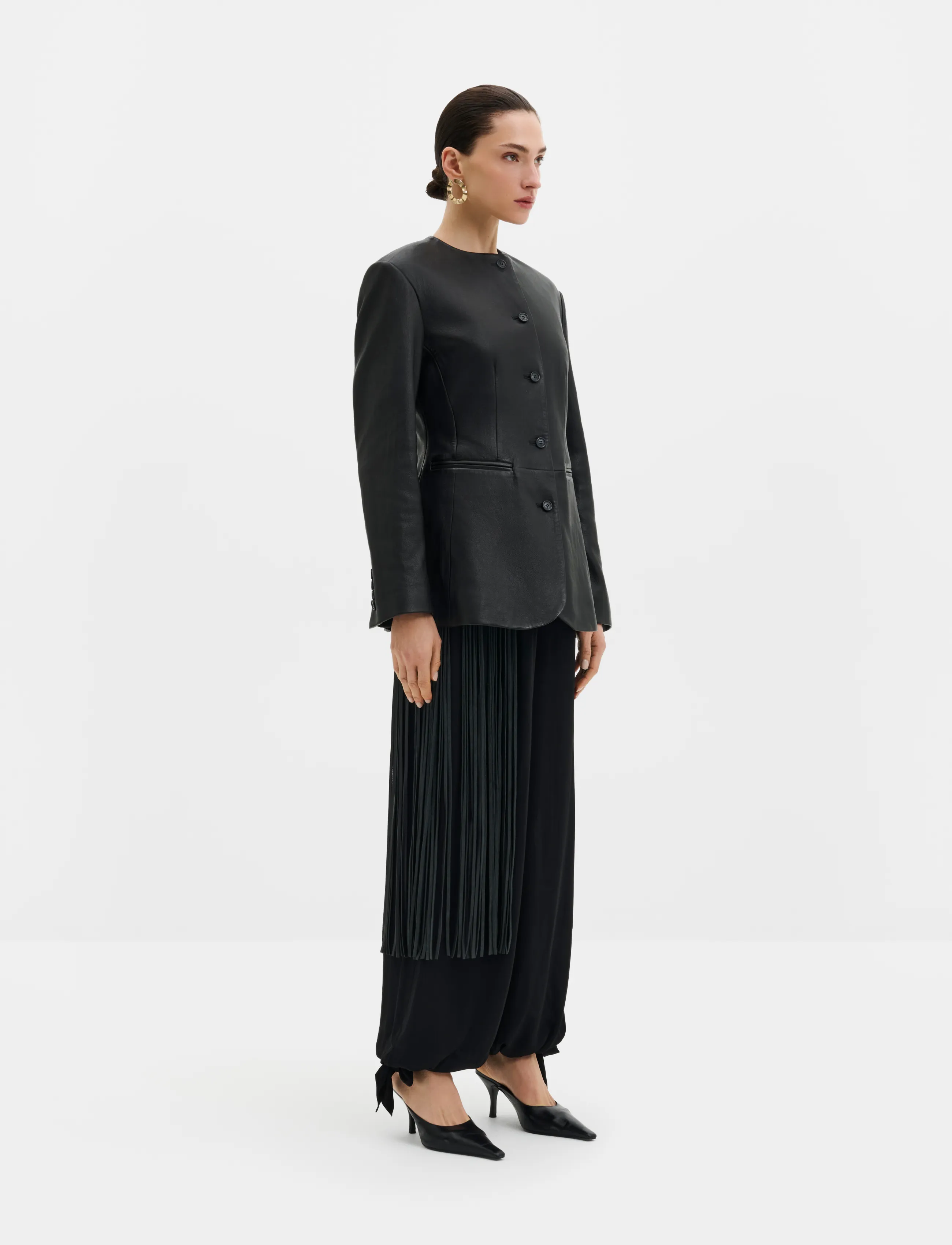 Malina - Carol Fitted Leather Blazer - enkelknäppta kavajer - black - 3