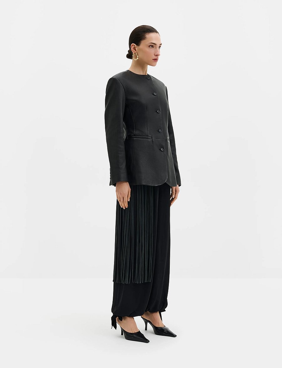Malina - Carol Fitted Leather Blazer - enkelknäppta kavajer - black - 3