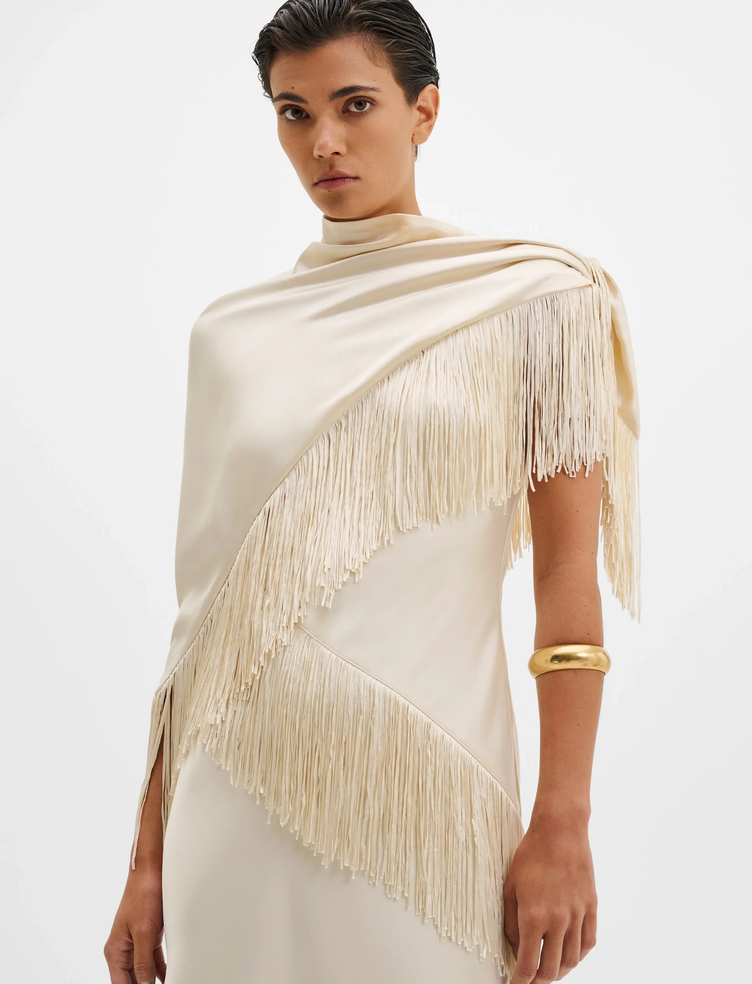 Malina - Nalia Fringe Satin Scarf - pearl - 3