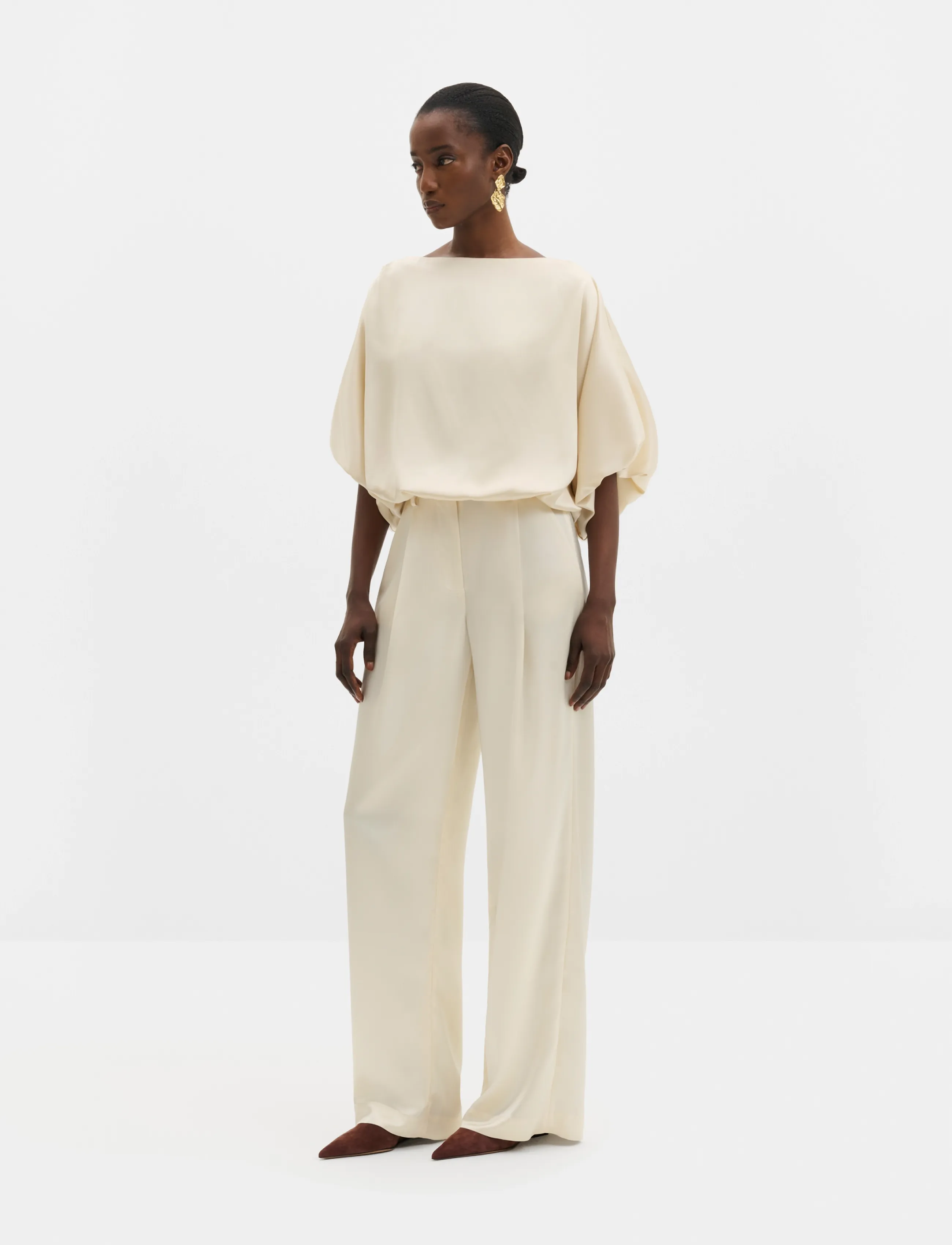 Malina - Havanna Boat-Neck Puff-Sleeve Blouse - pearl - 3