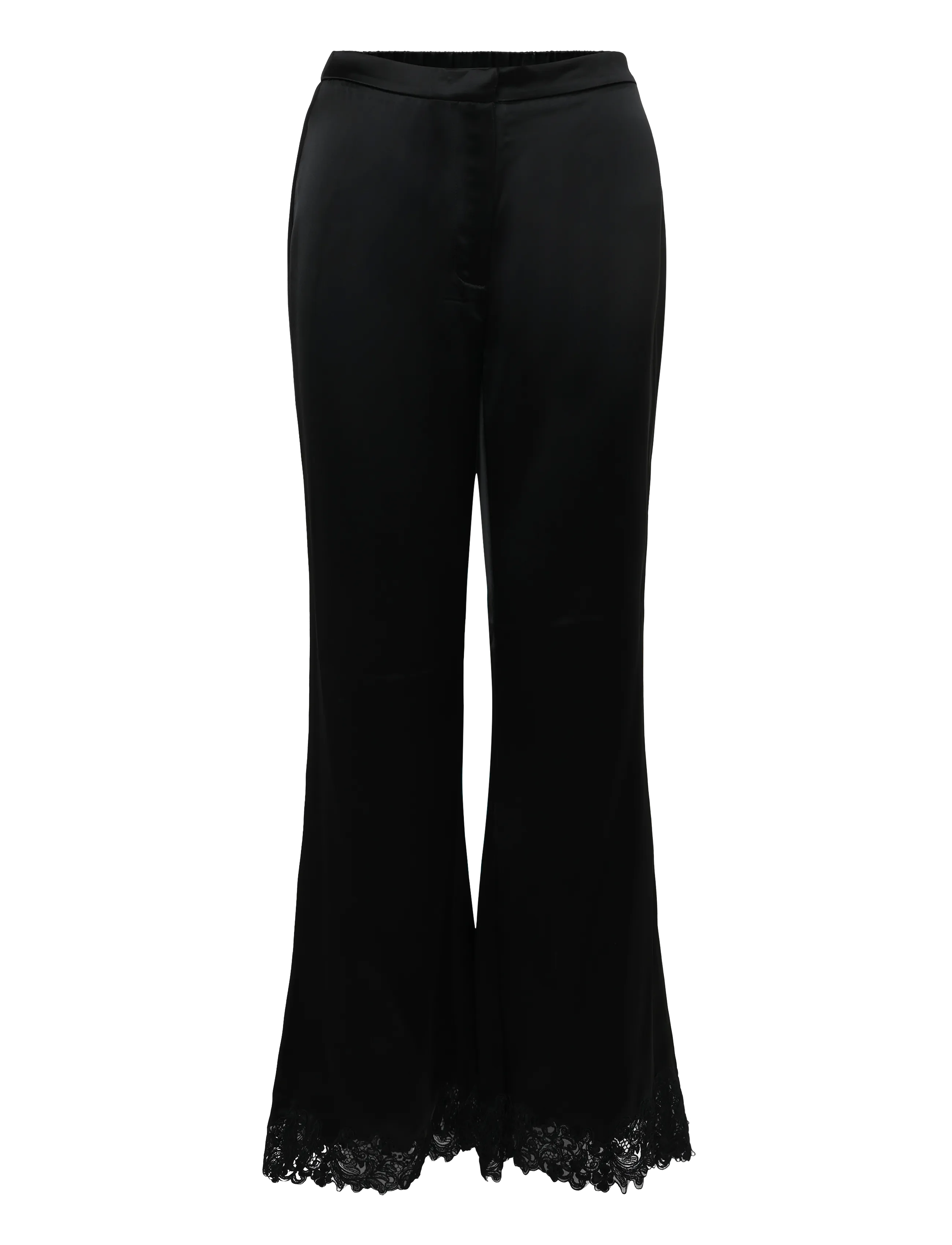 Malina - Marine Satin Lace Hem Trousers - alt laiad püksid - black - 1
