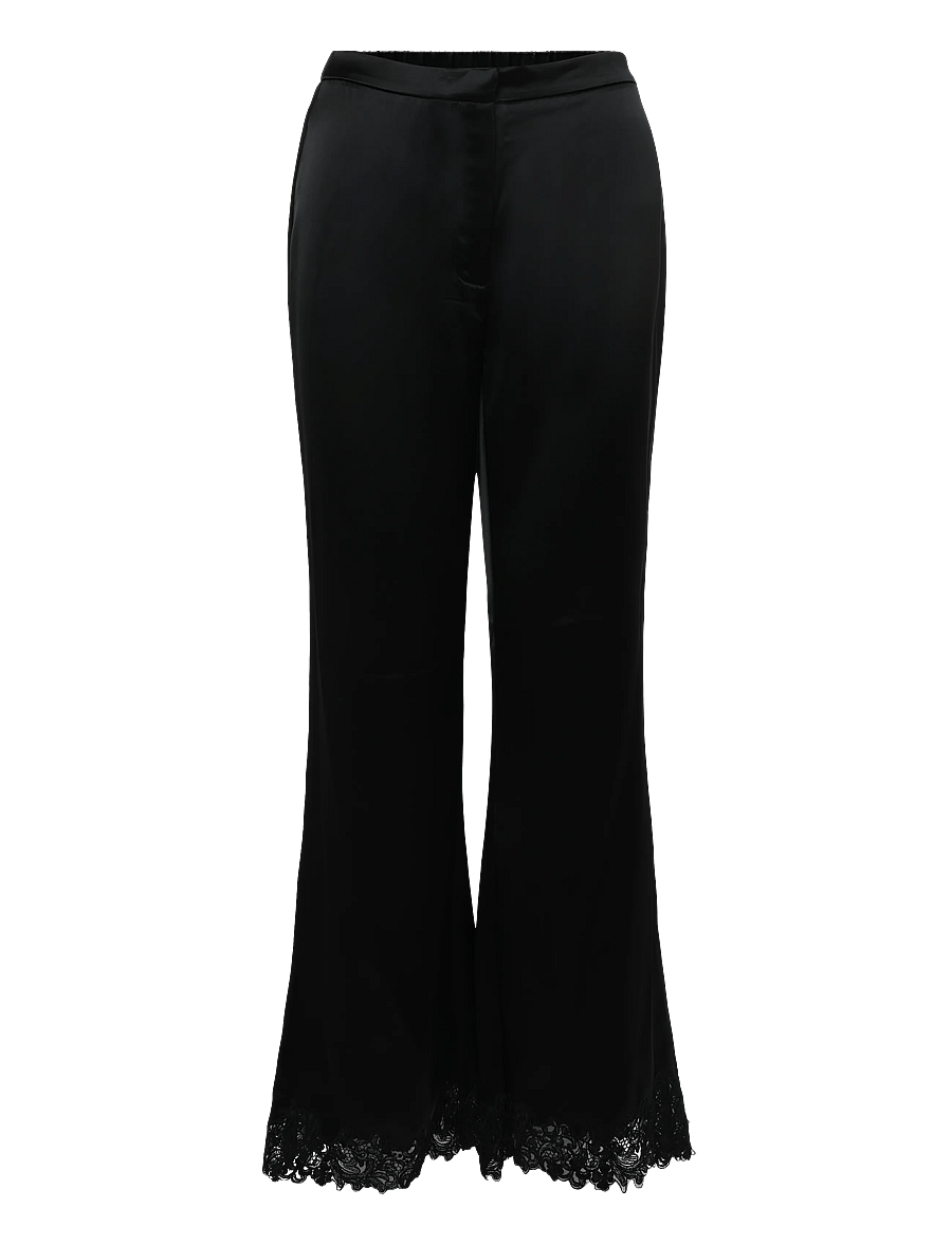 Malina - Marine Satin Lace Hem Trousers - alt laiad püksid - black - 1