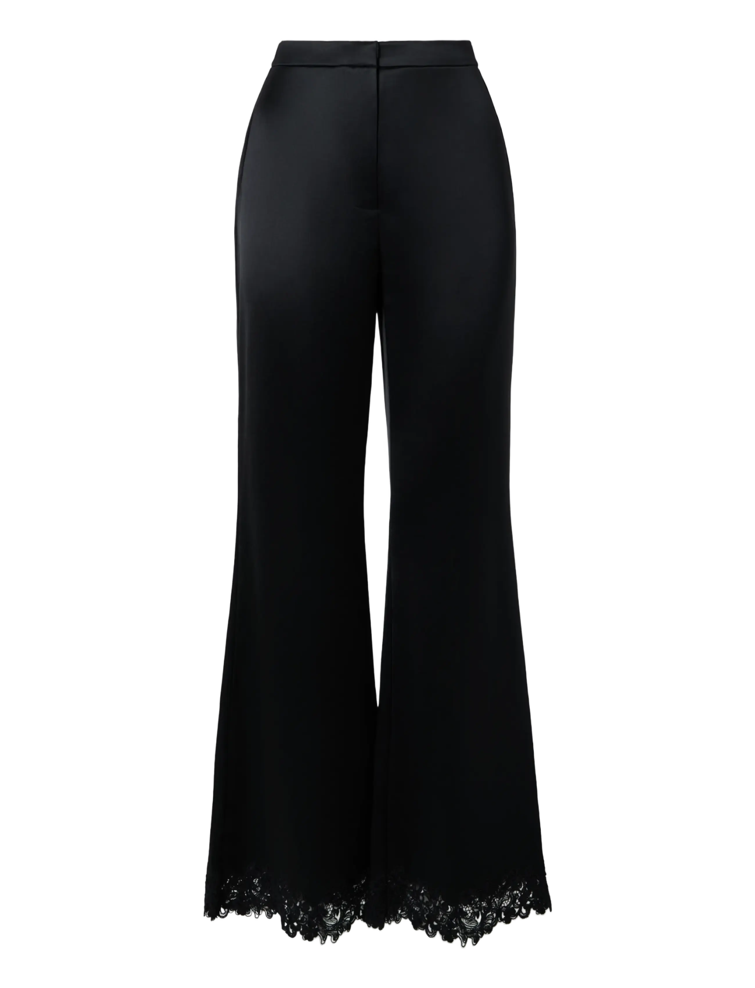 Malina - Marine Satin Lace Hem Trousers - utsvängda byxor - black - 1