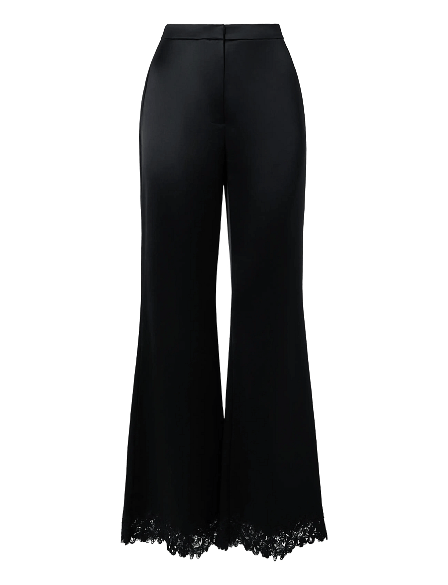 Malina - Marine Satin Lace Hem Trousers - utsvängda byxor - black - 1