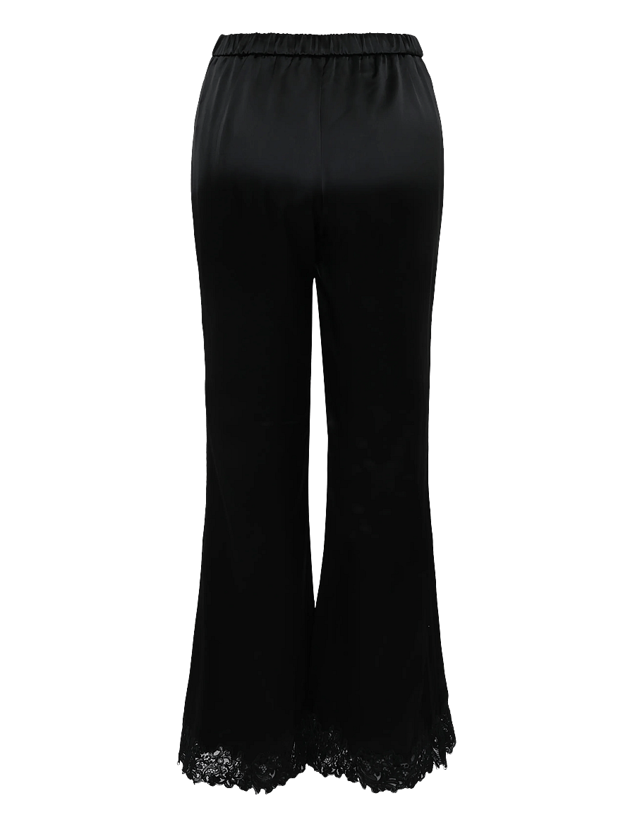 Malina - Marine Satin Lace Hem Trousers - alt laiad püksid - black - 2