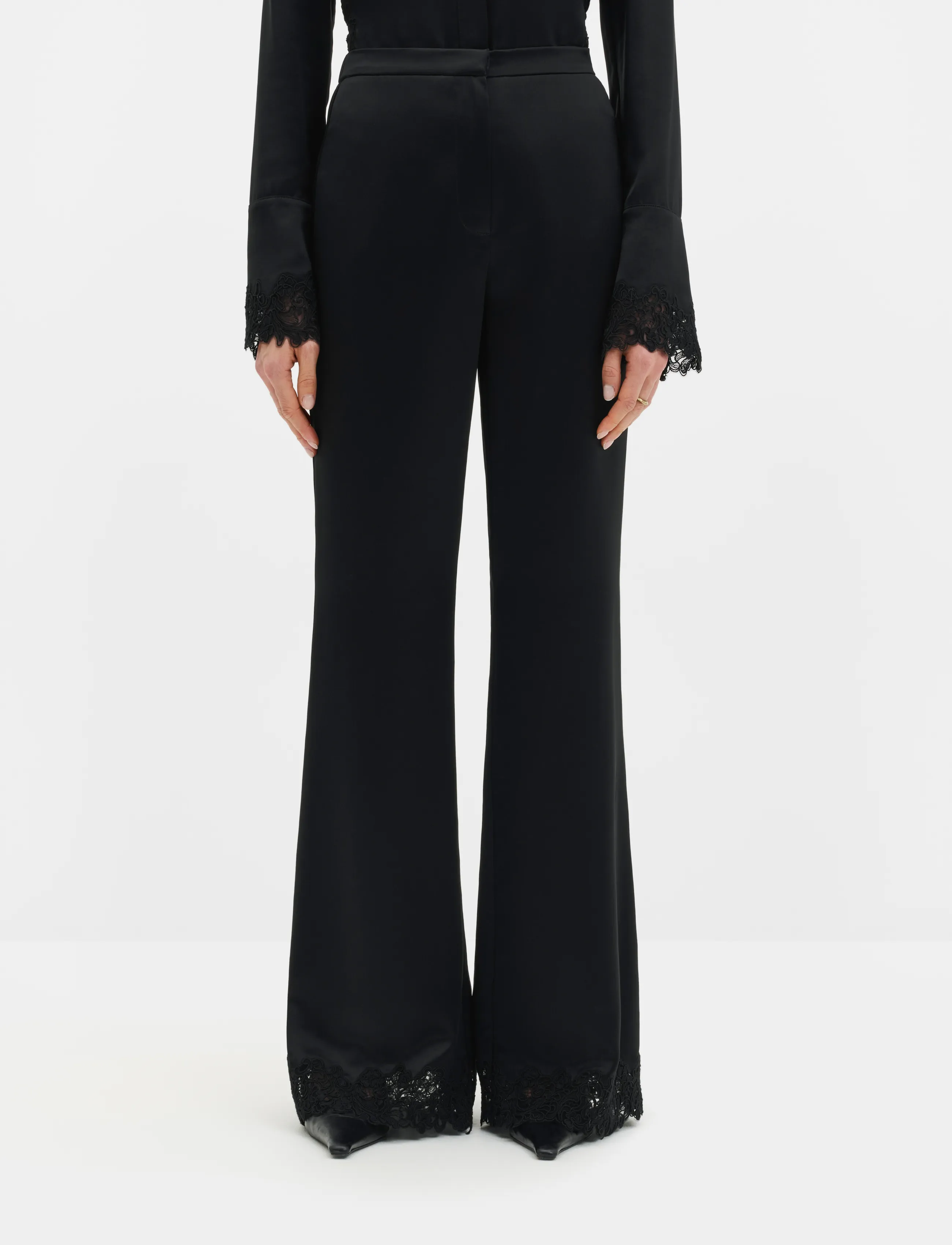 Malina Marine Satin Lace Hem Trousers - Kläder - BLACK / black