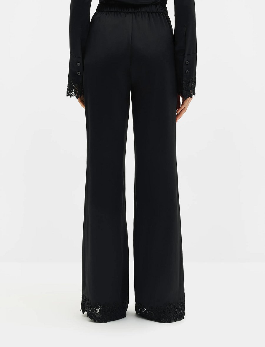 Malina - Marine Satin Lace Hem Trousers - utsvängda byxor - black - 2