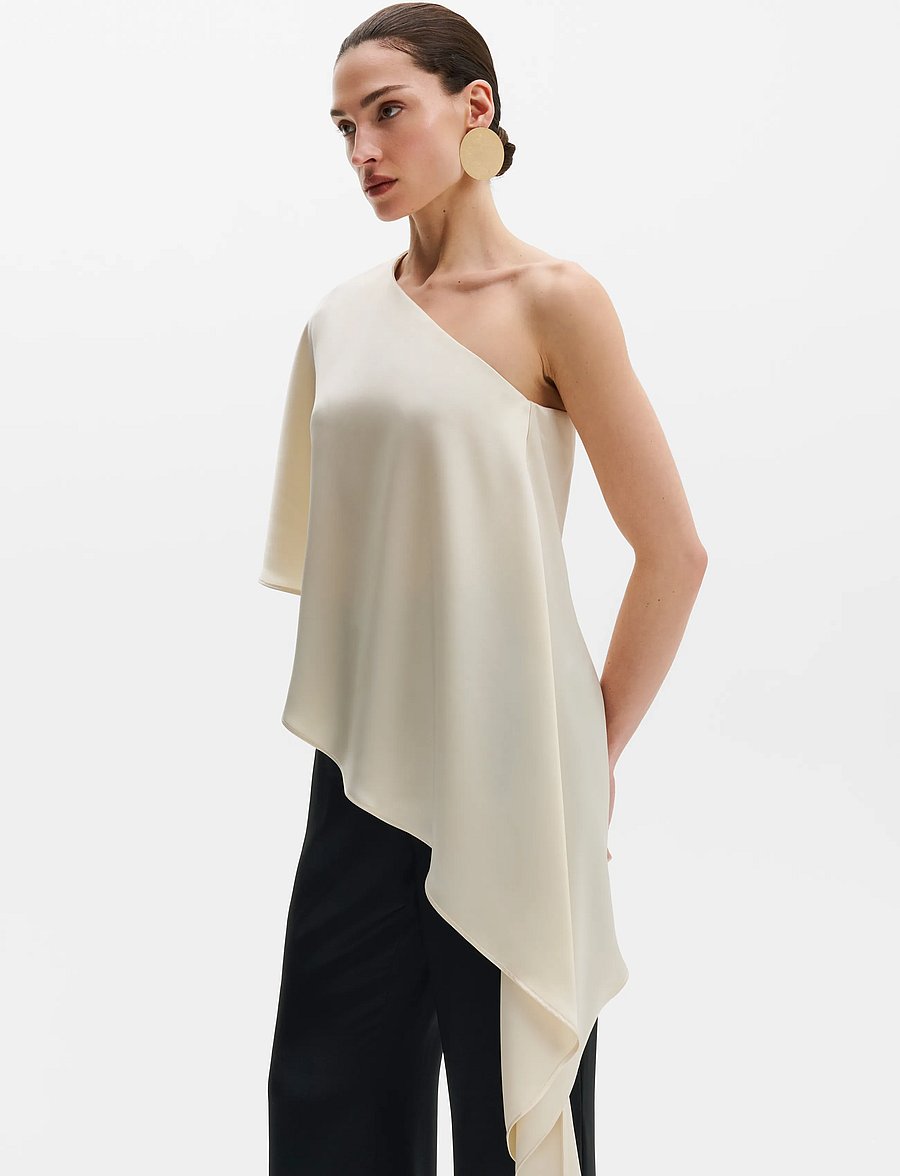 Malina - Aria One Shoulder Asymmetric Satin Blouse - Ärmlösa blusar - pearl - 0
