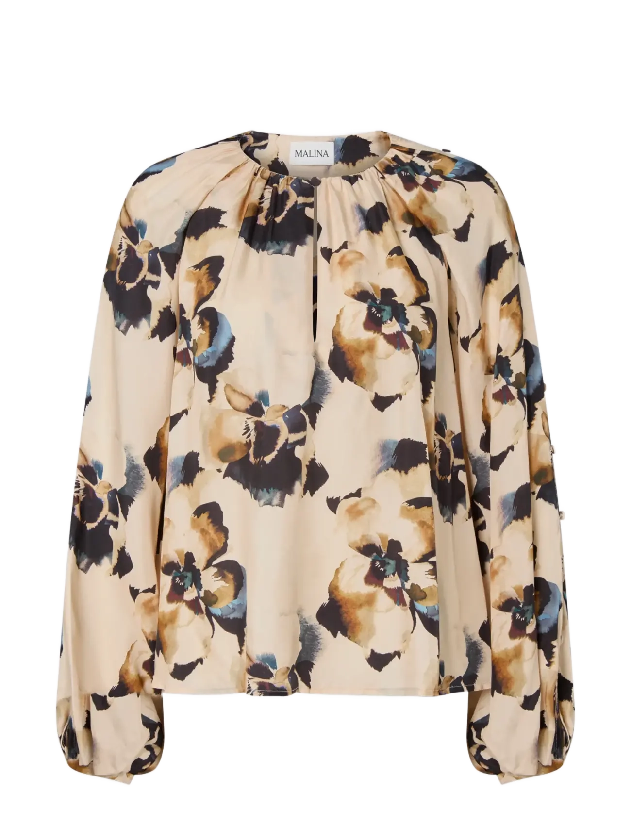 Malina Sophie Button Detail Gathered Blouse - Kleidung - BLOOMS / cream