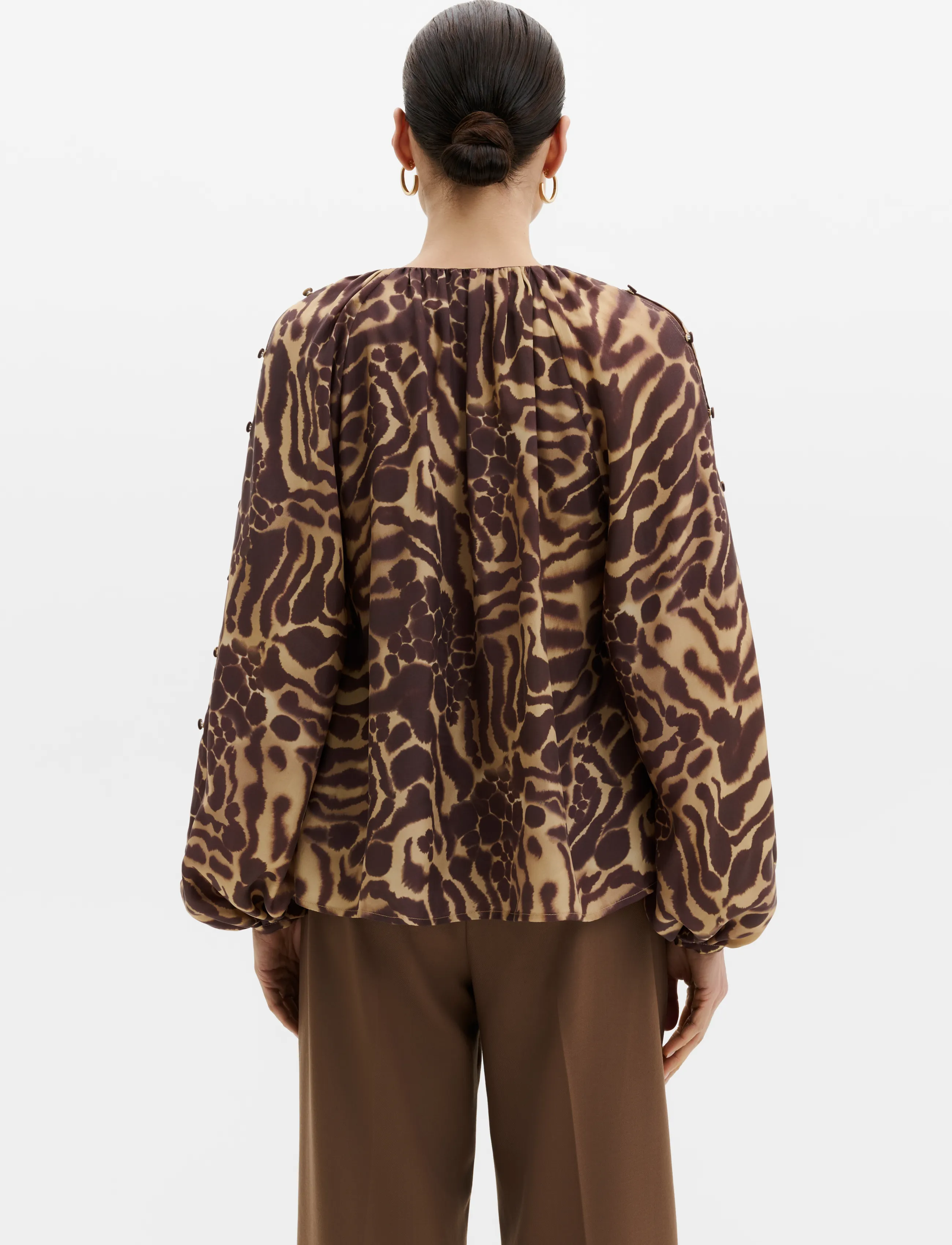 Malina - Sophie Button Detail Gathered Blouse - long sleeved blouses - savannah - 2