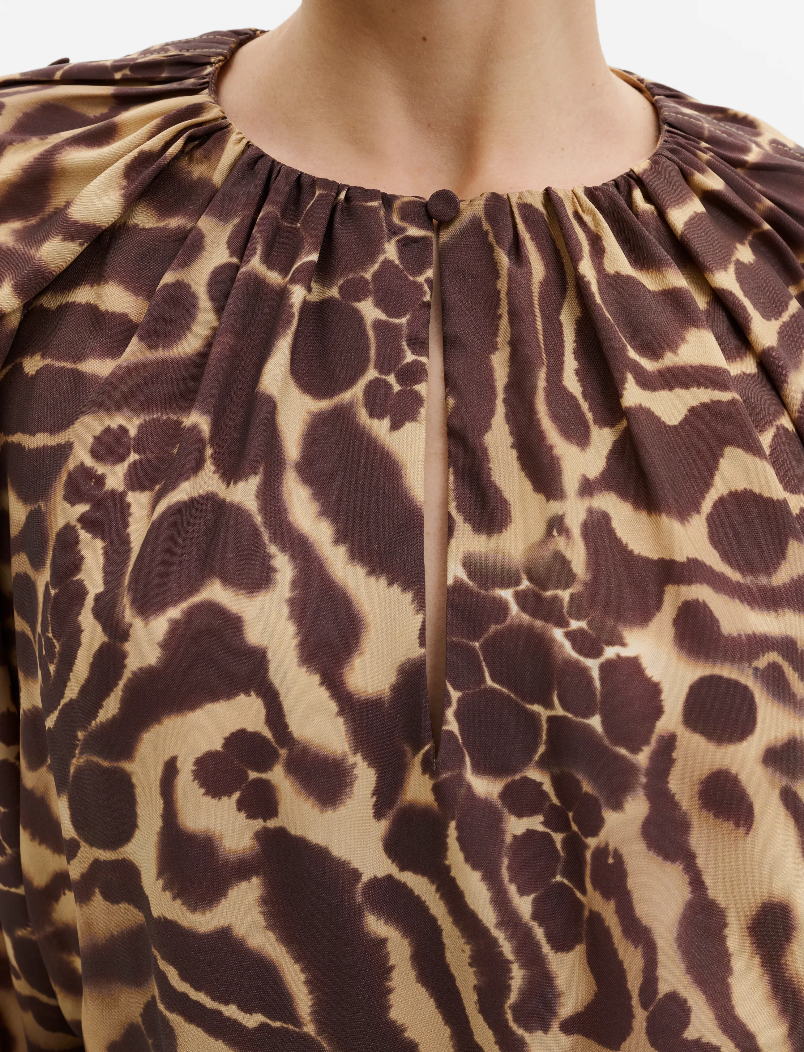 Malina - Sophie Button Detail Gathered Blouse - long sleeved blouses - savannah - 3