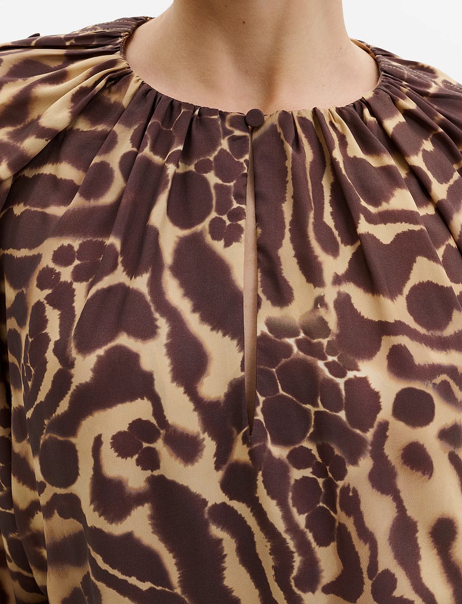 Malina - Sophie Button Detail Gathered Blouse - långärmade blusar - savannah - 3