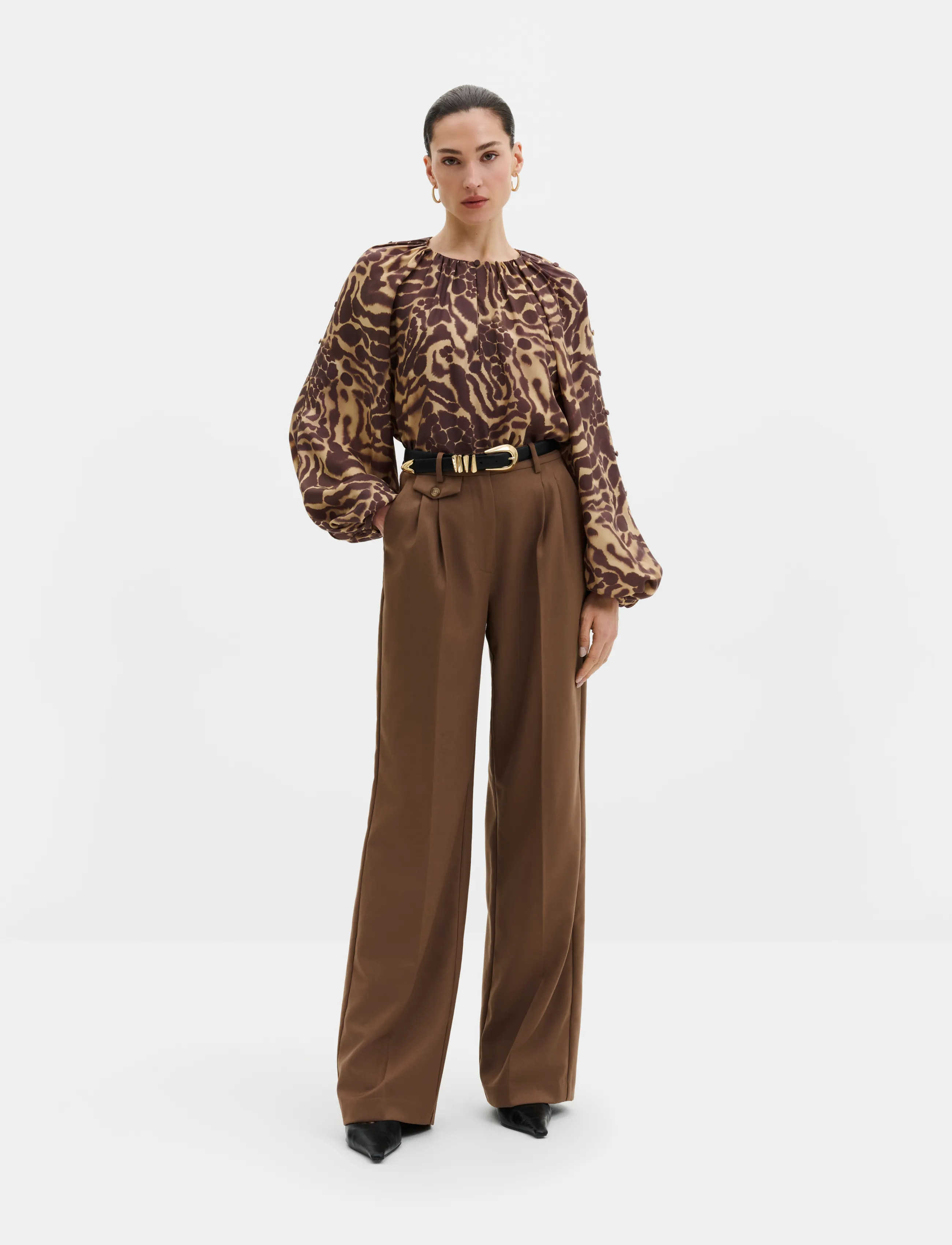 Malina - Sophie Button Detail Gathered Blouse - long sleeved blouses - savannah - 4
