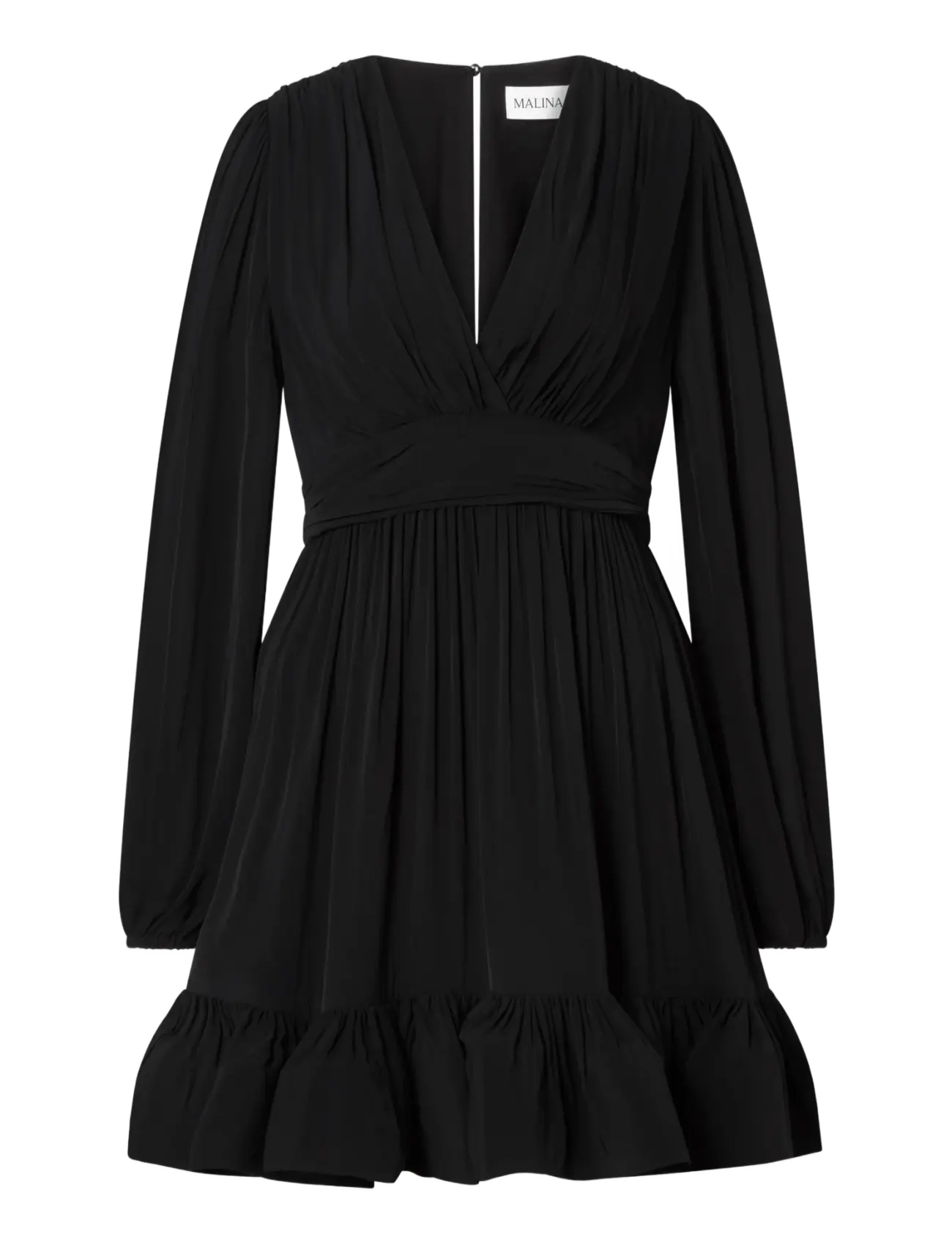 Malina - Jadie V-Neck Ruffled Mini Dress - korta klänningar - black - 1