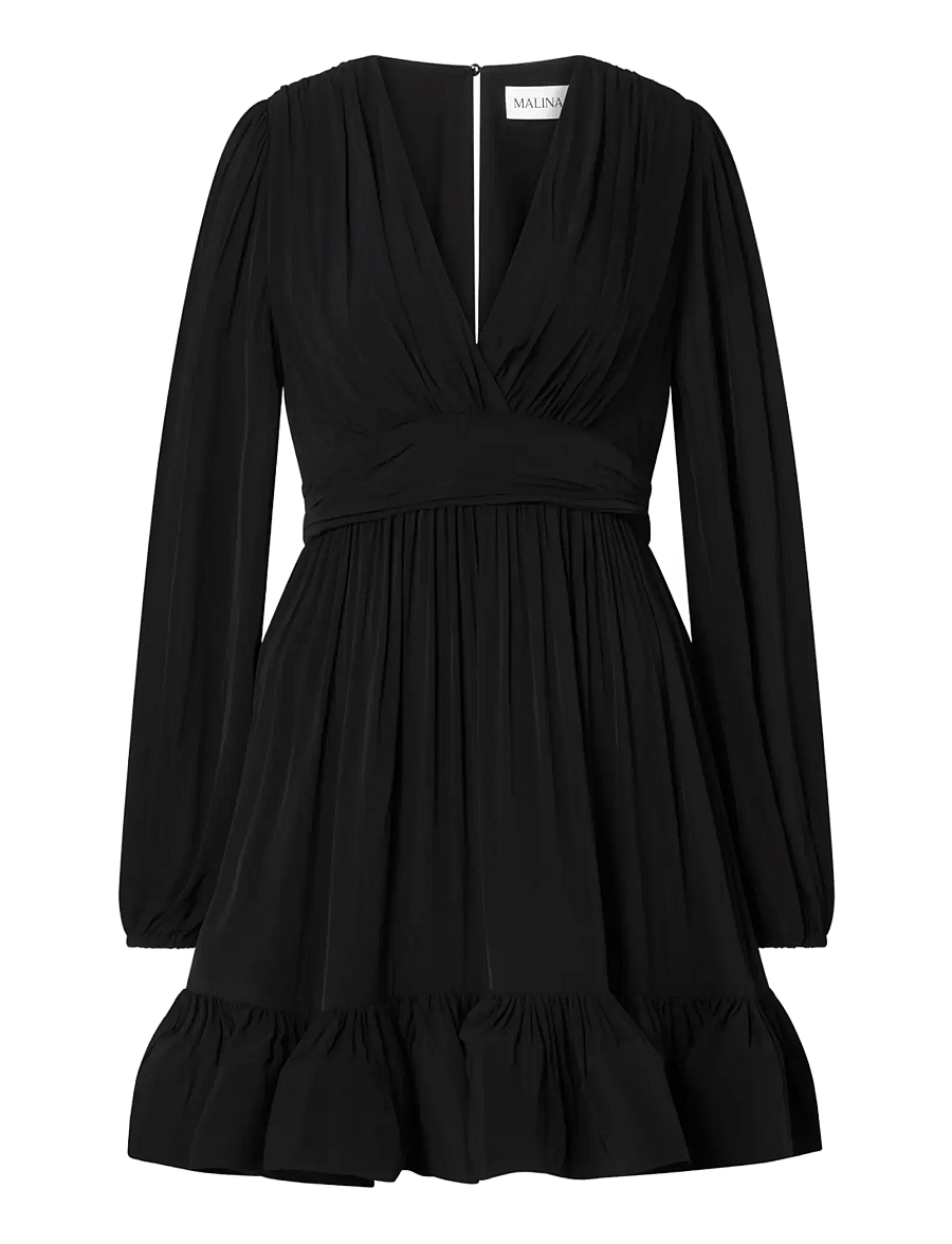 Malina - Jadie V-Neck Ruffled Mini Dress - korta klänningar - black - 1