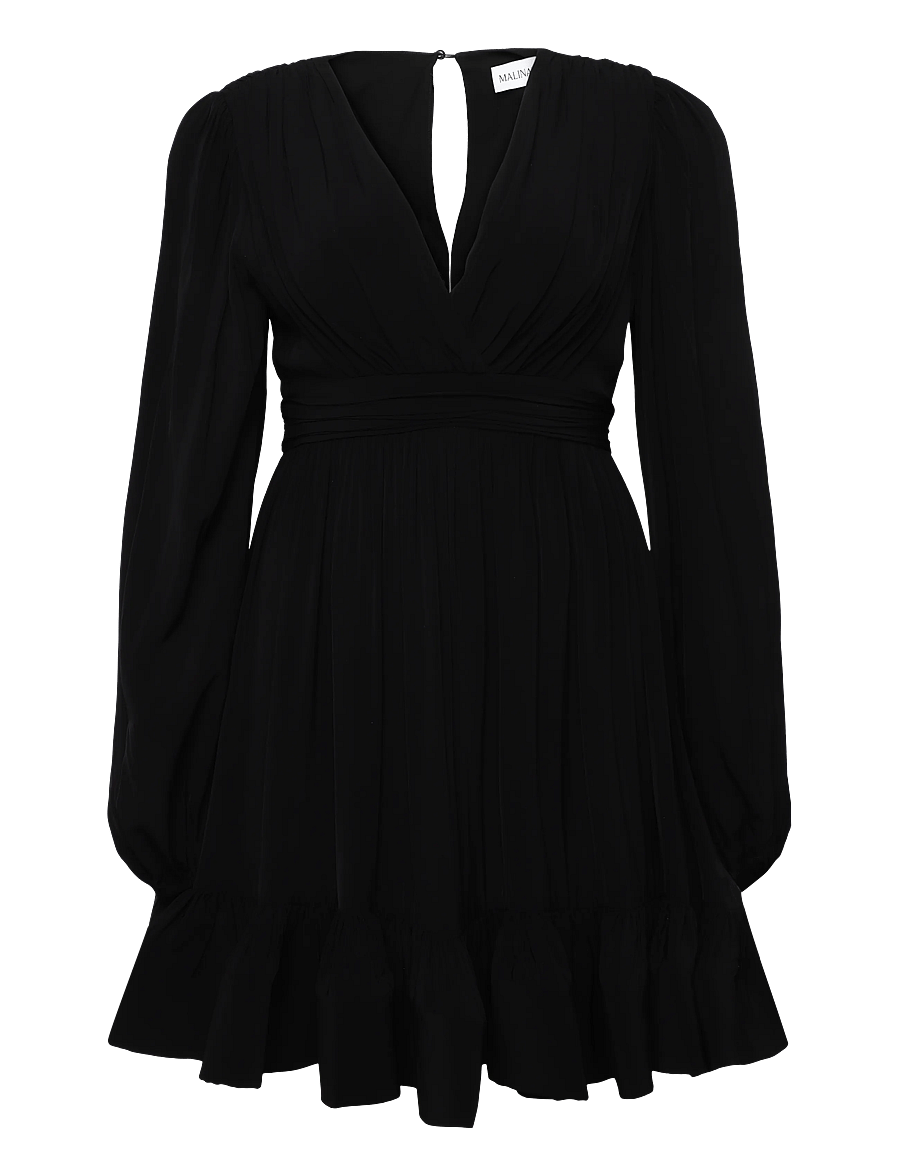 Malina - Jadie V-Neck Ruffled Mini Dress - korte kjoler - black - 1