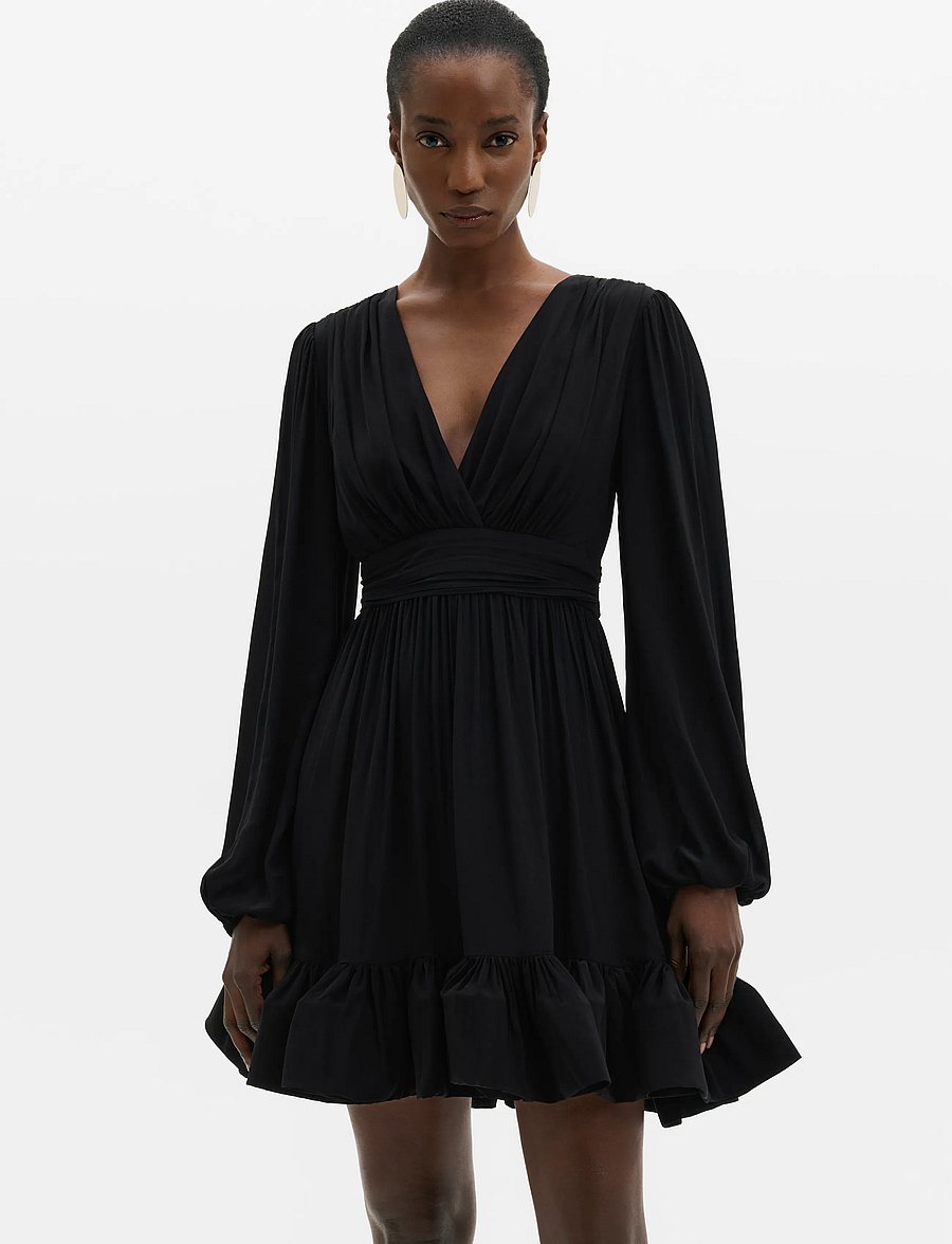 Malina - Jadie V-Neck Ruffled Mini Dress - korta klänningar - black - 0