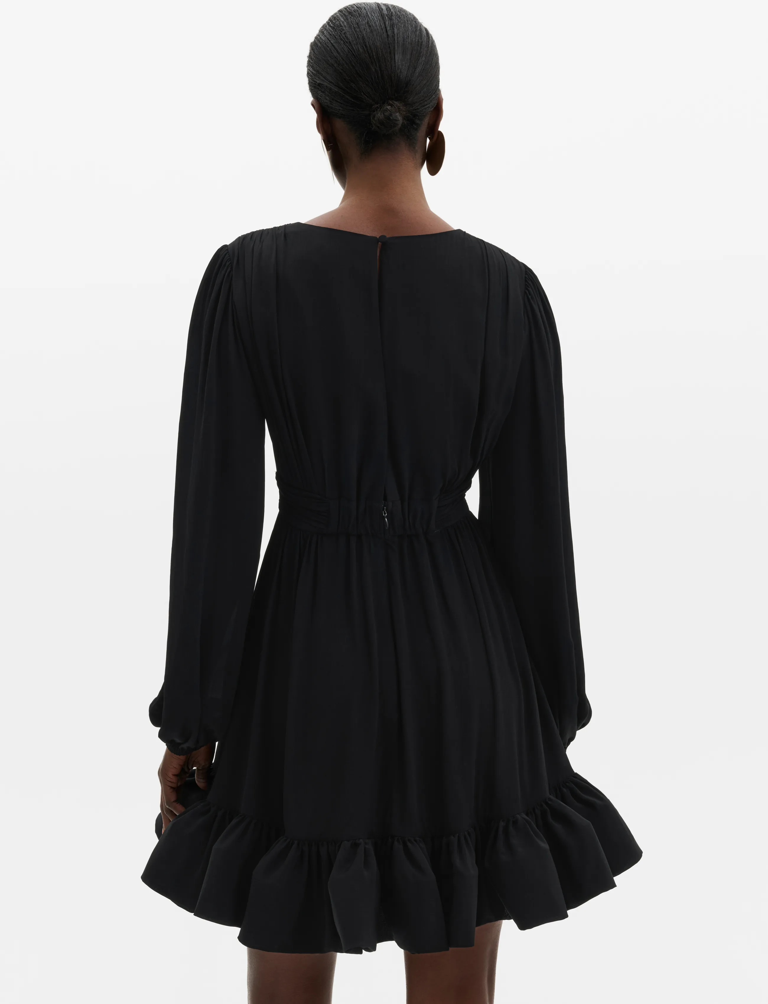 Malina - Jadie V-Neck Ruffled Mini Dress - korta klänningar - black - 2