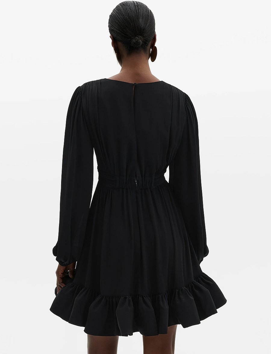 Malina - Jadie V-Neck Ruffled Mini Dress - korta klänningar - black - 2