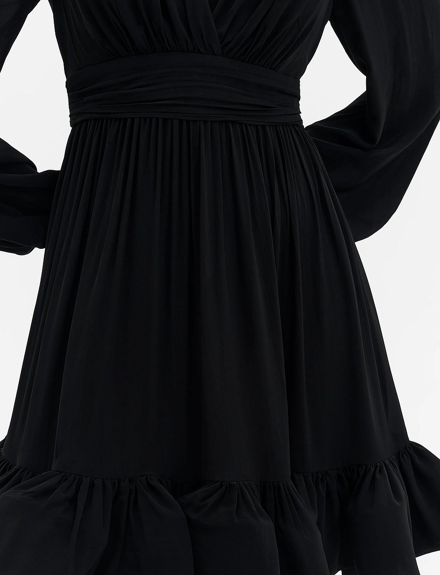 Malina - Jadie V-Neck Ruffled Mini Dress - korta klänningar - black - 3