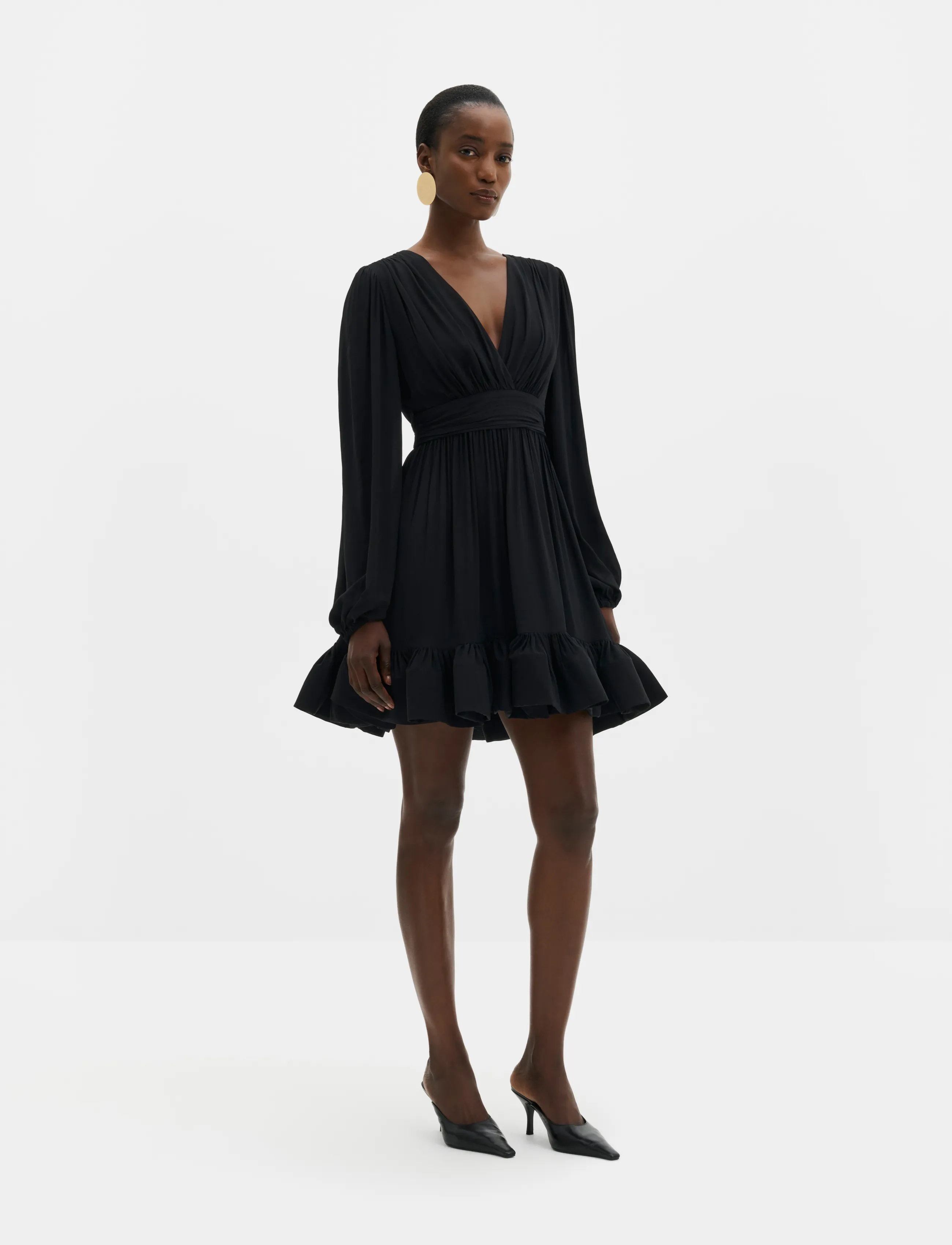 Malina - Jadie V-Neck Ruffled Mini Dress - korta klänningar - black - 4