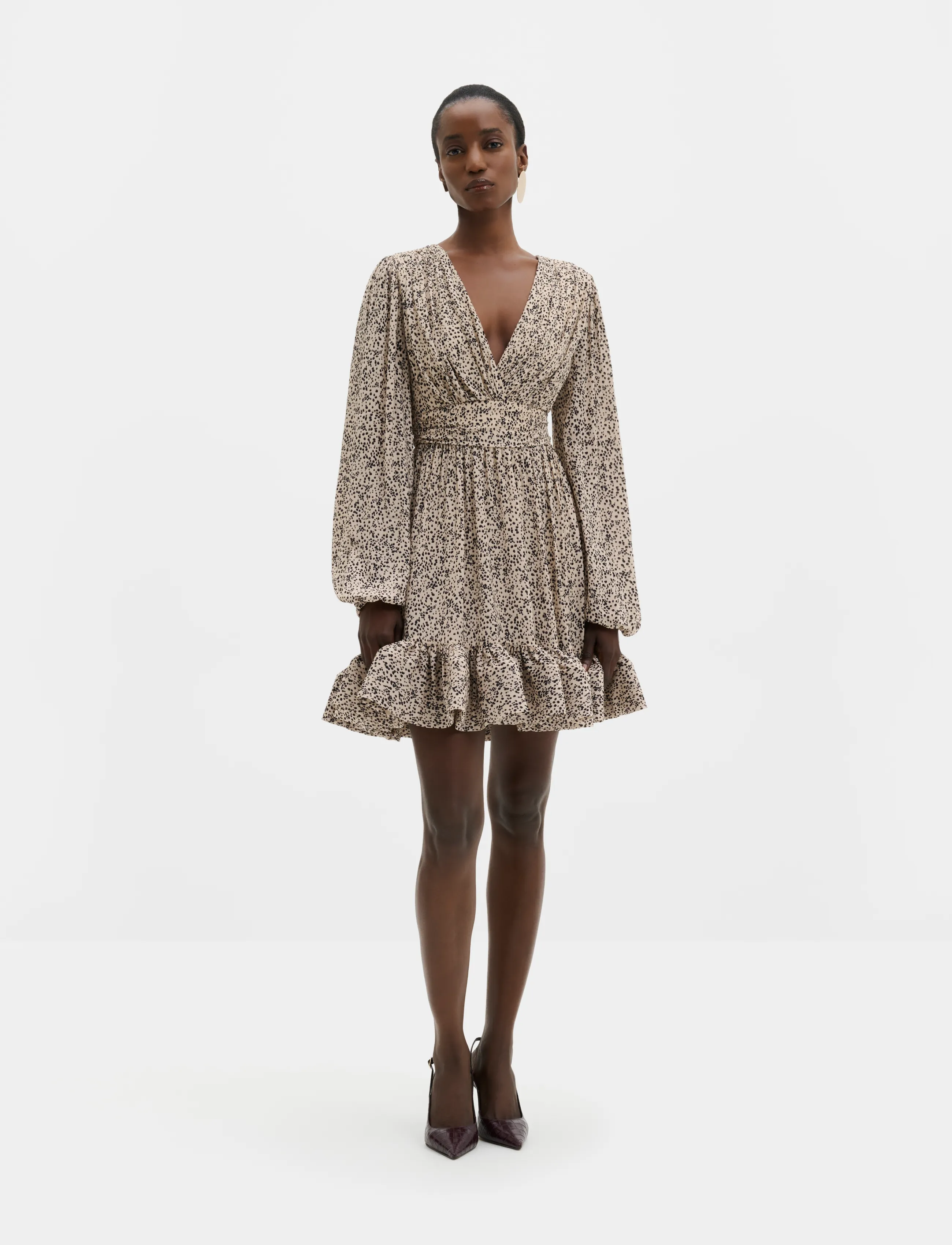 Malina - Jadie V-Neck Ruffled Mini Dress - kurze kleider - shaded dot - 4
