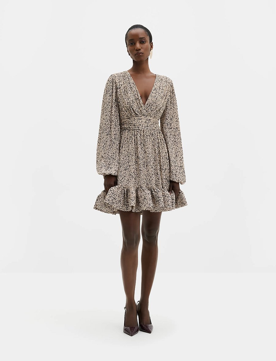 Malina - Jadie V-Neck Ruffled Mini Dress - kurze kleider - shaded dot - 4