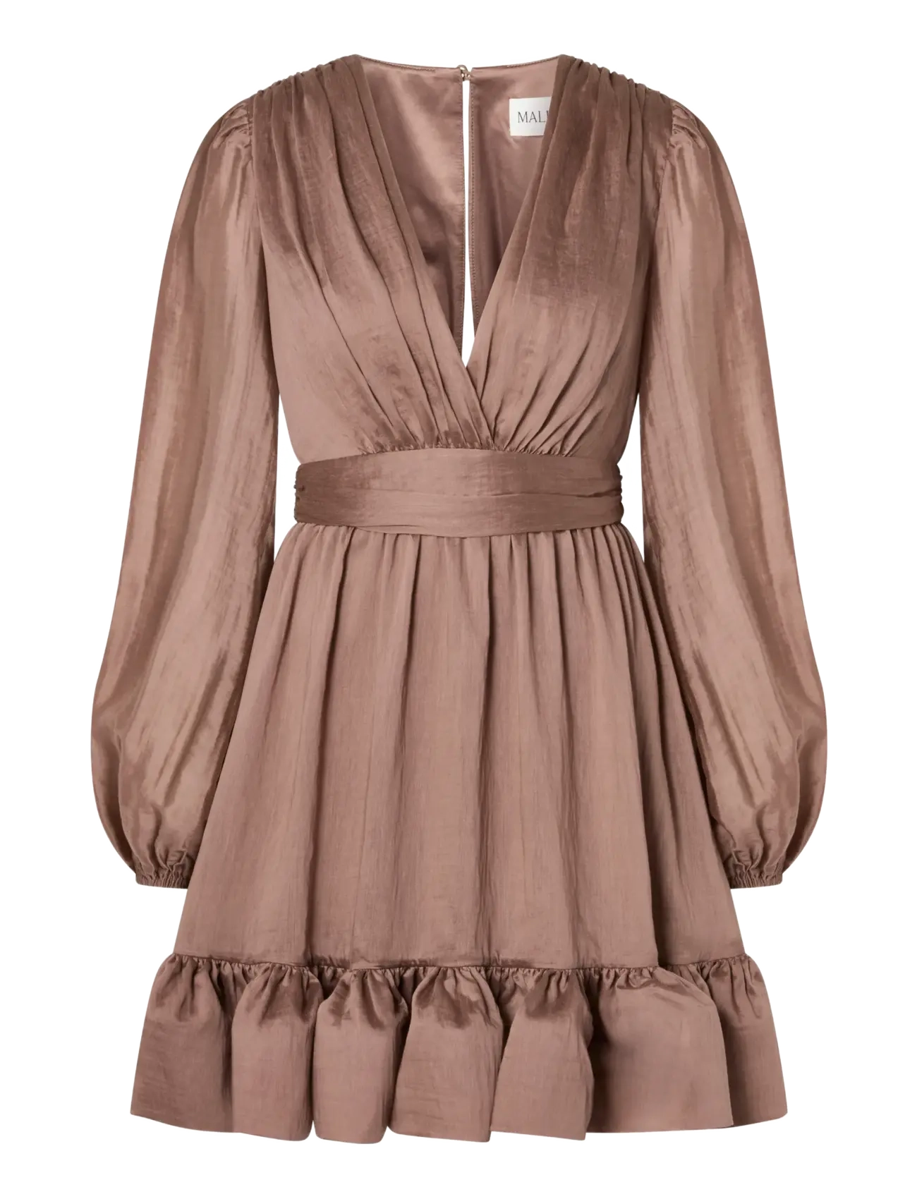 Malina - Jadie V-Neck Ruffled Mini Dress - kurze kleider - taupe - 1