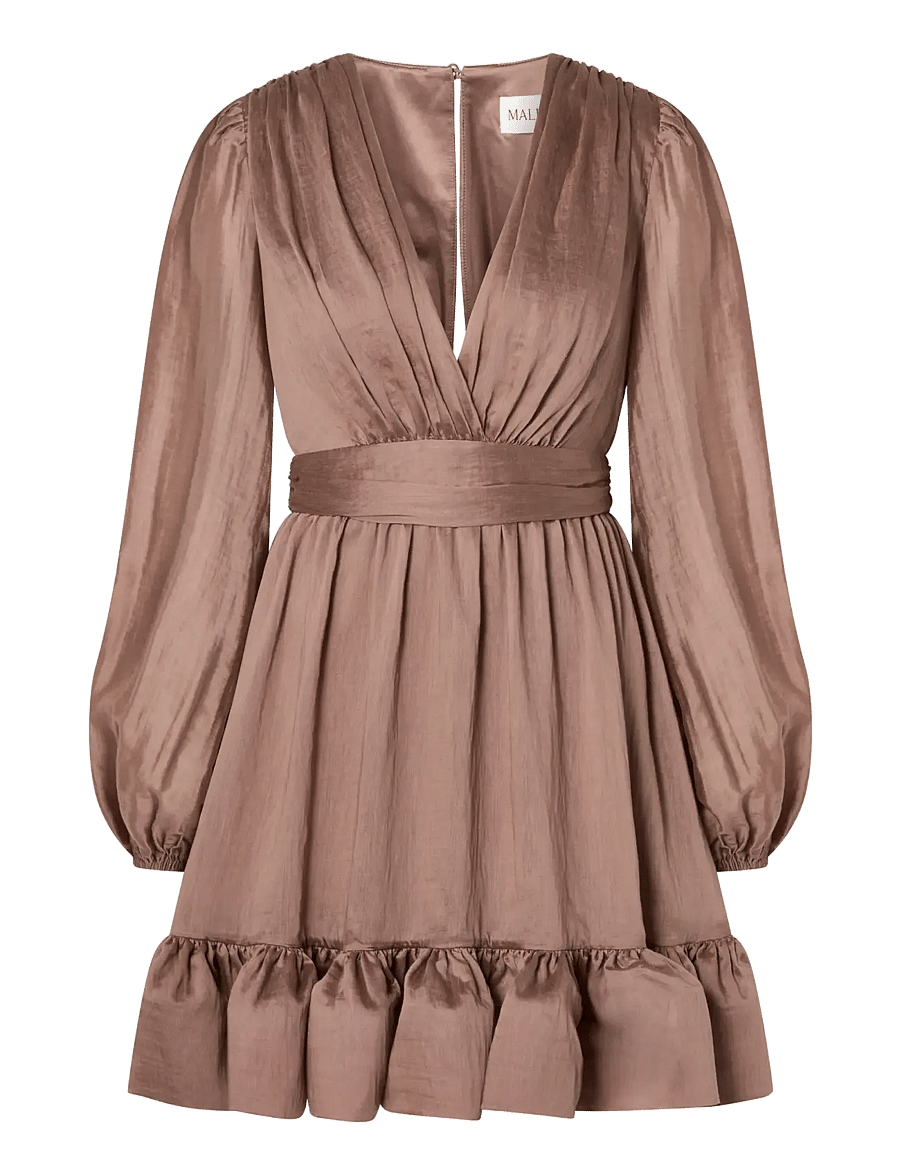 Malina - Jadie V-Neck Ruffled Mini Dress - kurze kleider - taupe - 1