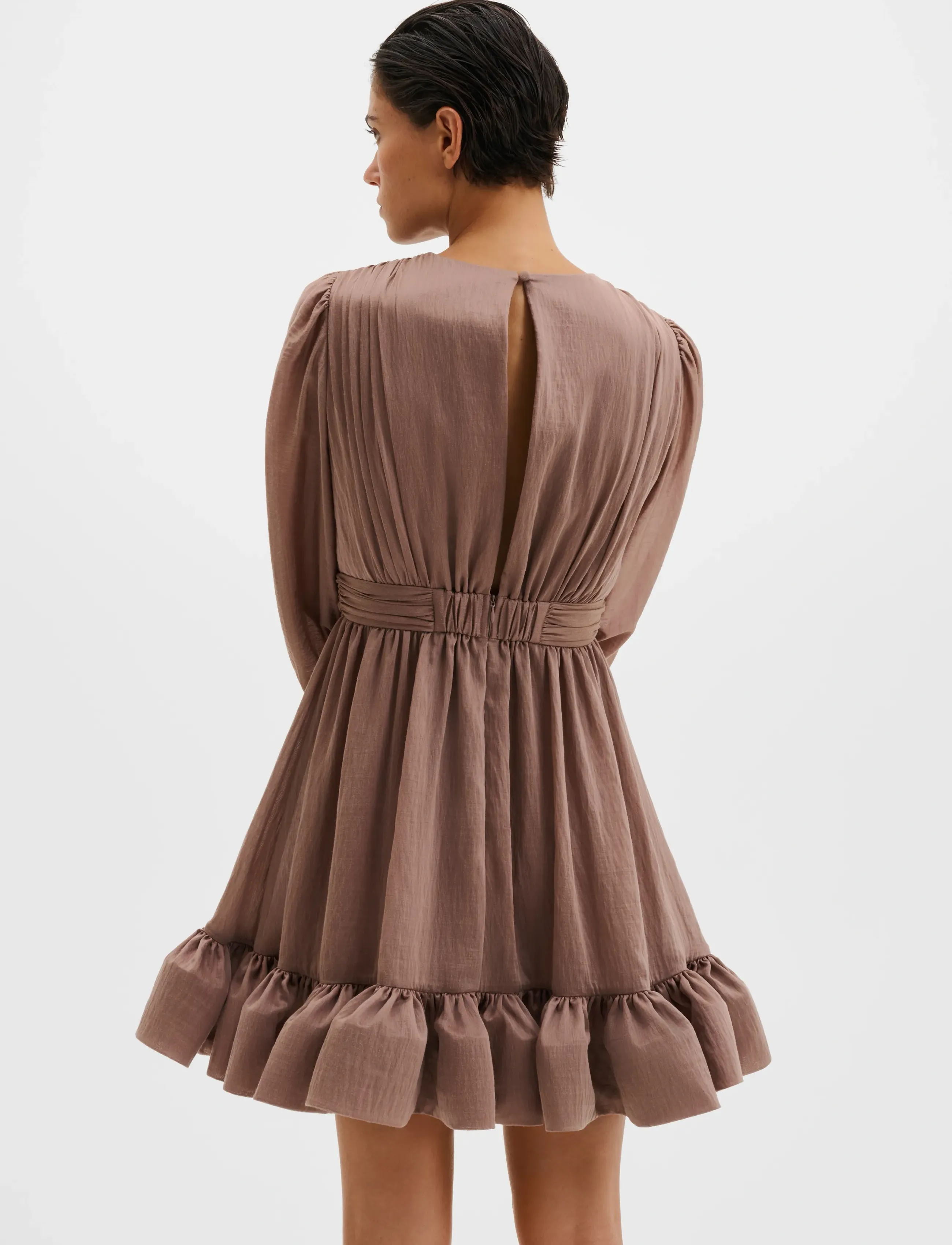 Malina - Jadie V-Neck Ruffled Mini Dress - kurze kleider - taupe - 3