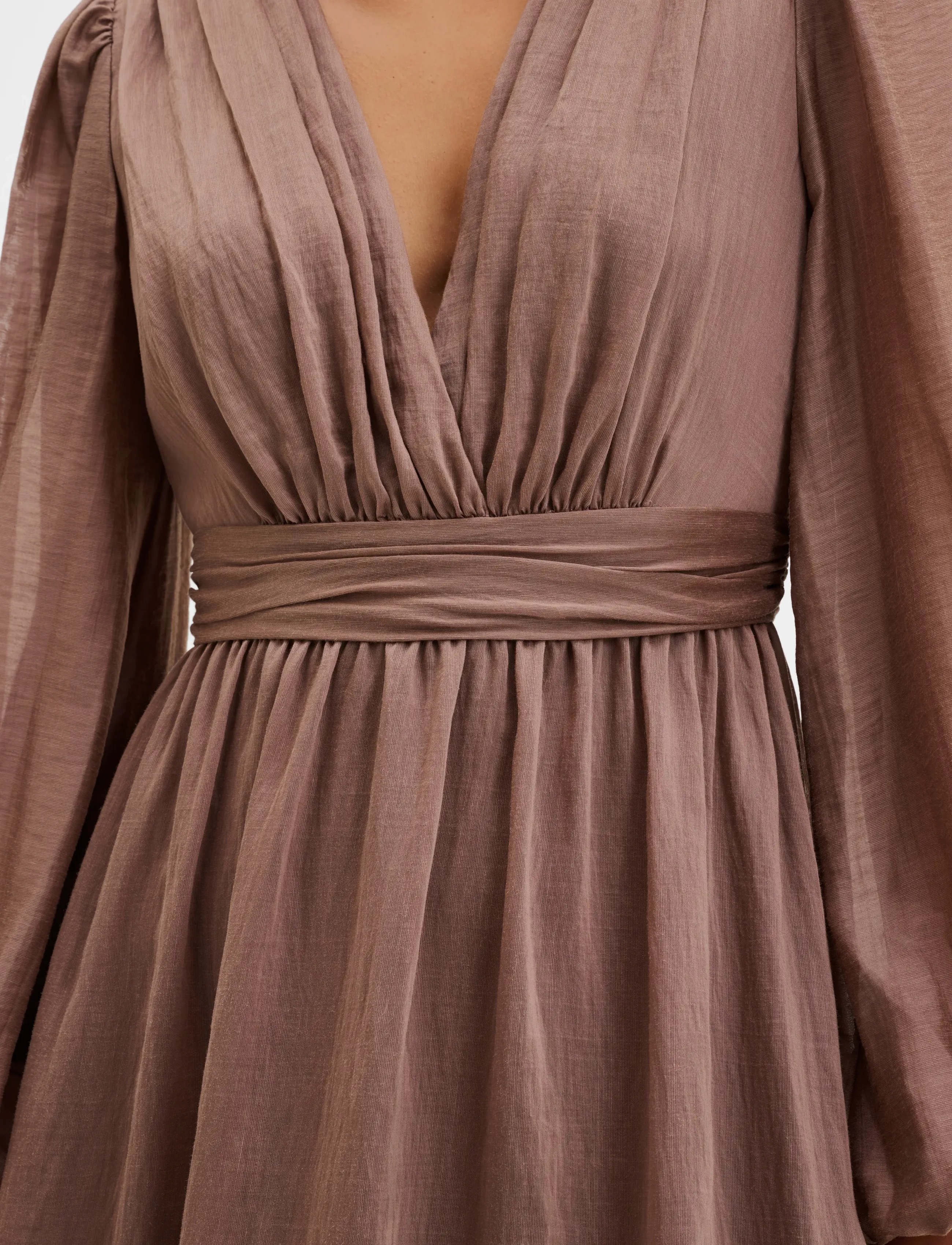 Malina - Jadie V-Neck Ruffled Mini Dress - kurze kleider - taupe - 4