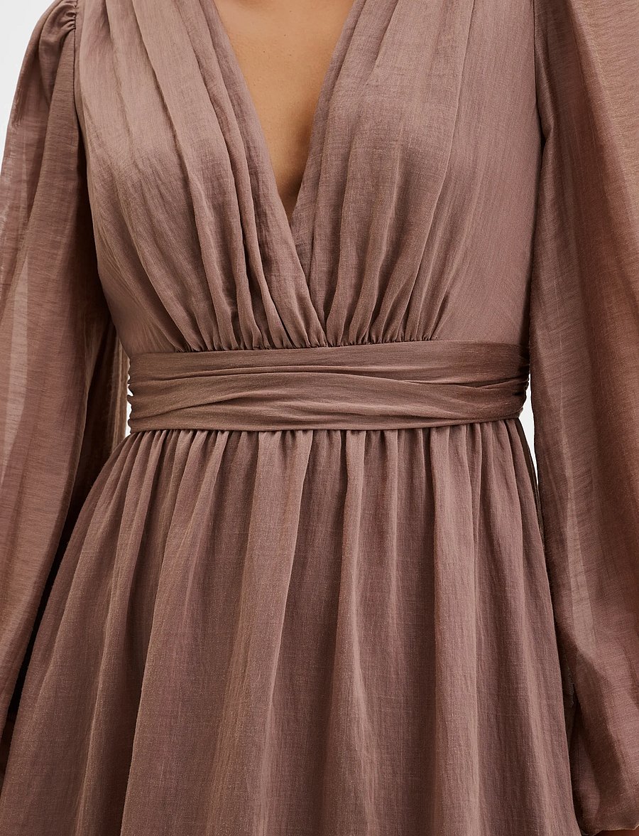 Malina - Jadie V-Neck Ruffled Mini Dress - kurze kleider - taupe - 4
