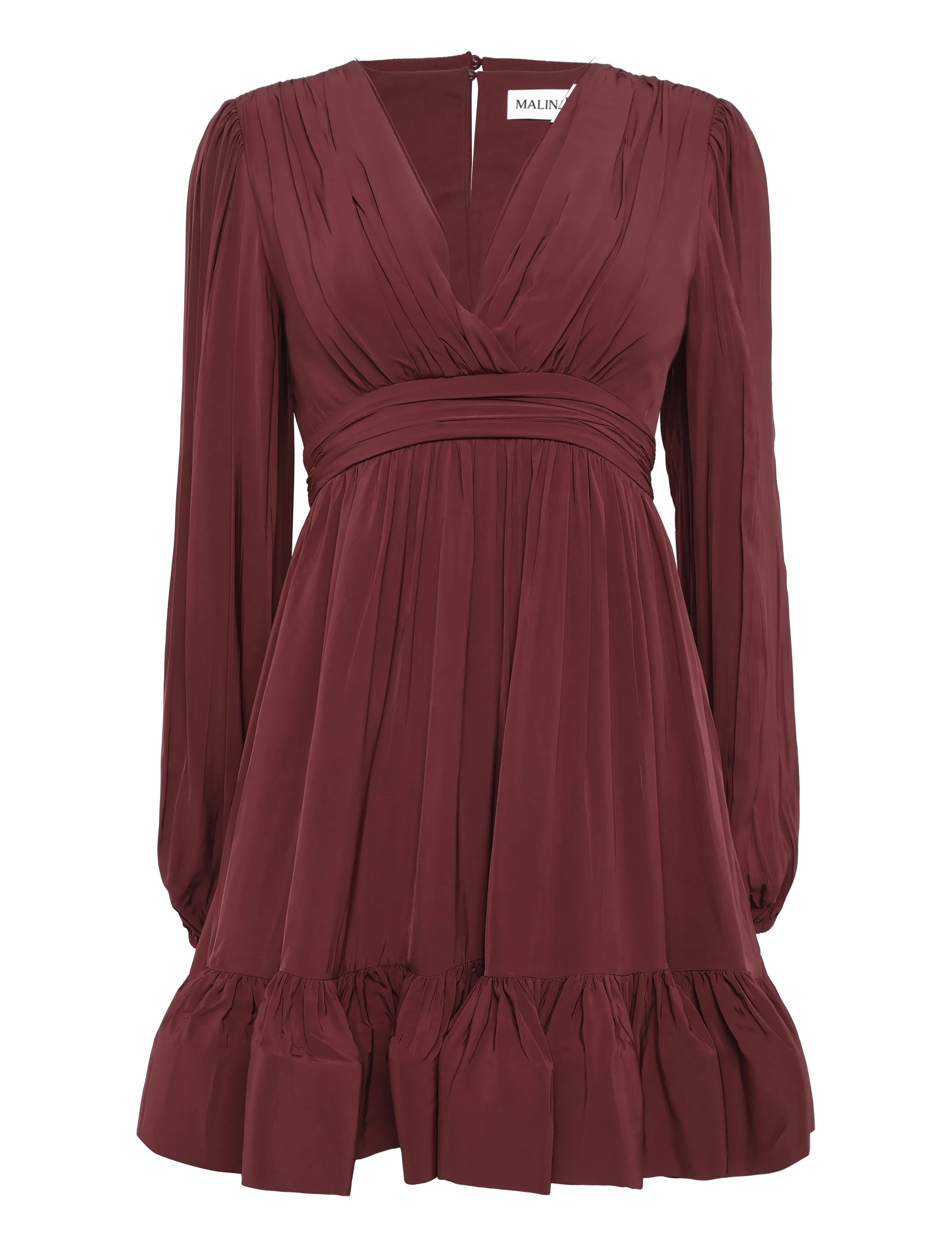 Malina Jadie V-Neck Ruffled Mini Dress - Dresses - WINE / burgundy