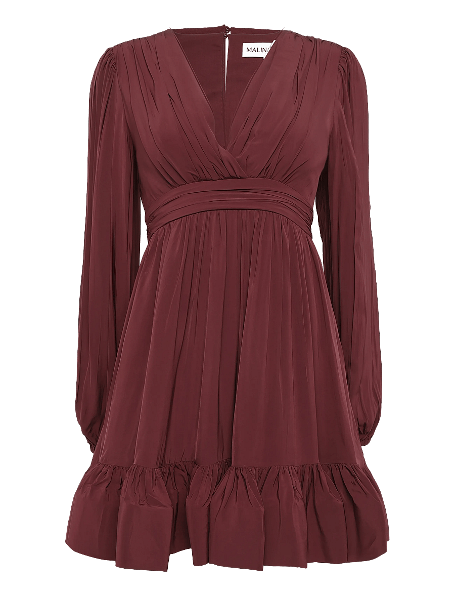 Malina - Jadie V-Neck Ruffled Mini Dress - korte kjoler - wine - 0